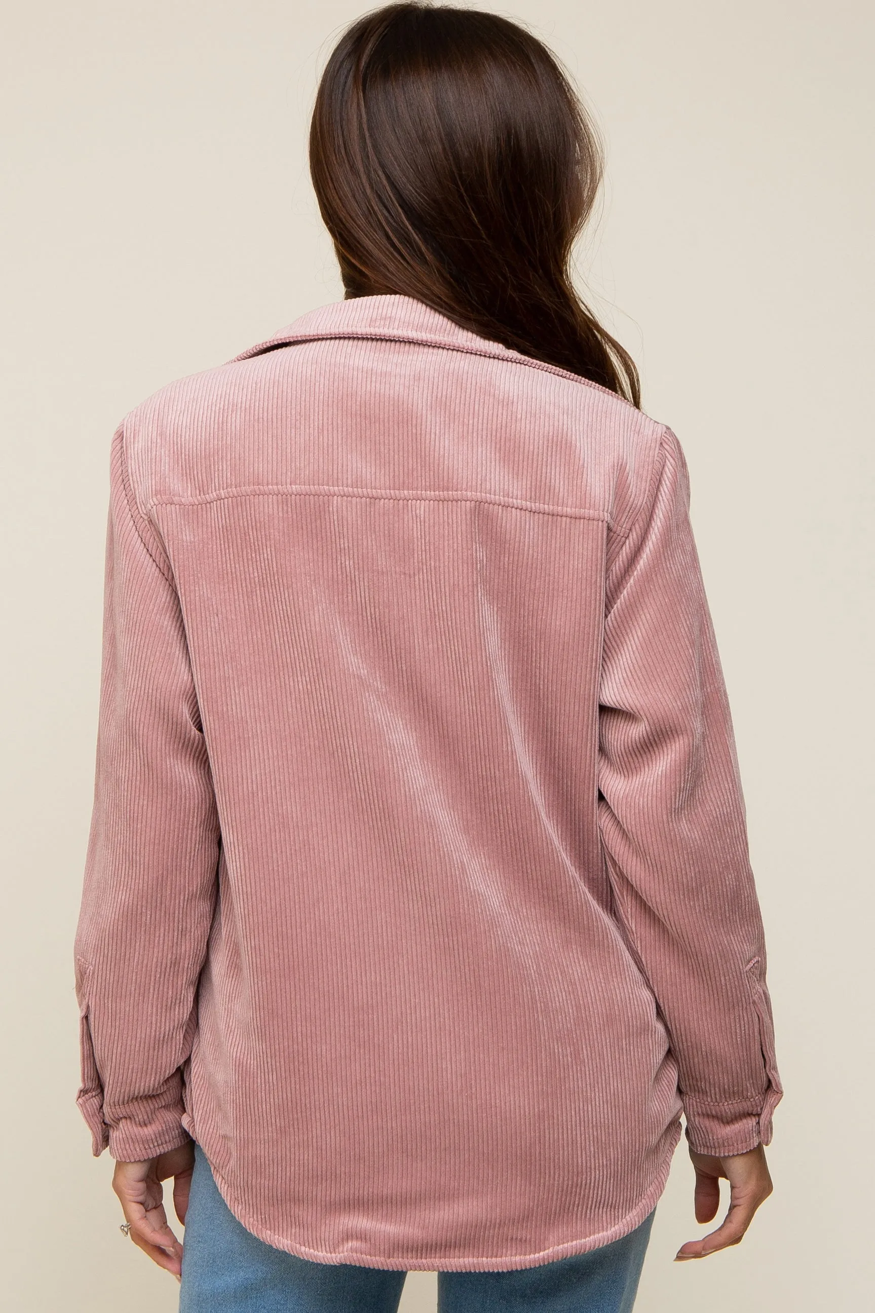Mauve Corduroy Plaid Fleece Lined Button Down Maternity Shacket sold by Pinkblush product image thumbnail 3