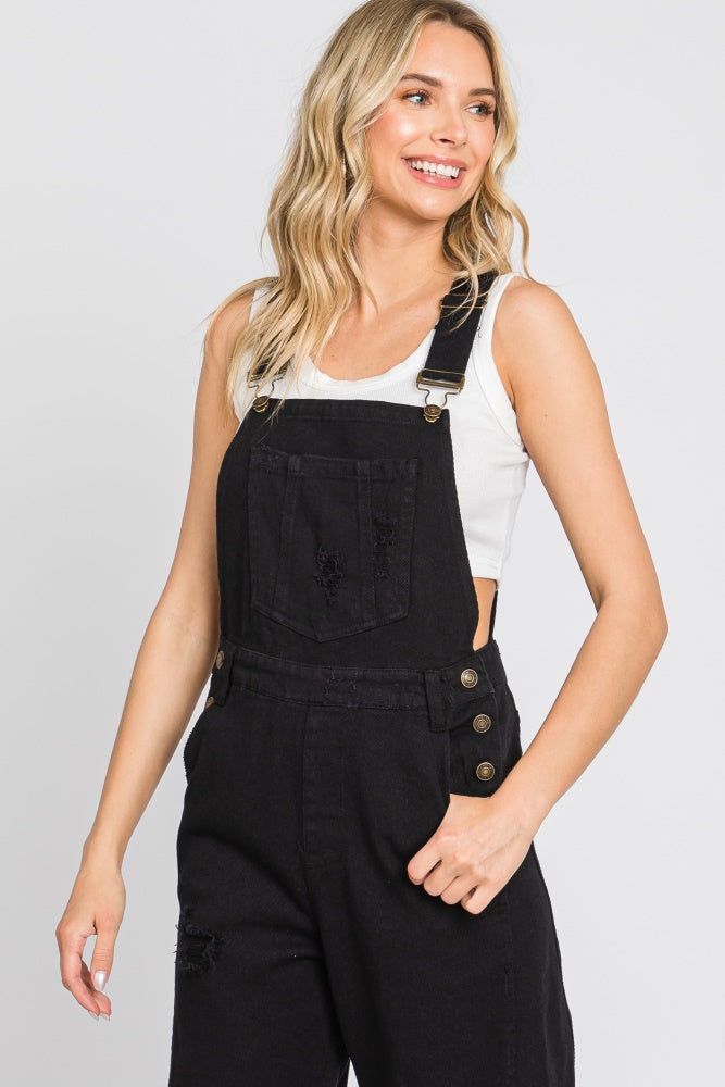 Black Denim Distressed Wide Leg Overalls sold by Pinkblush product image thumbnail 4