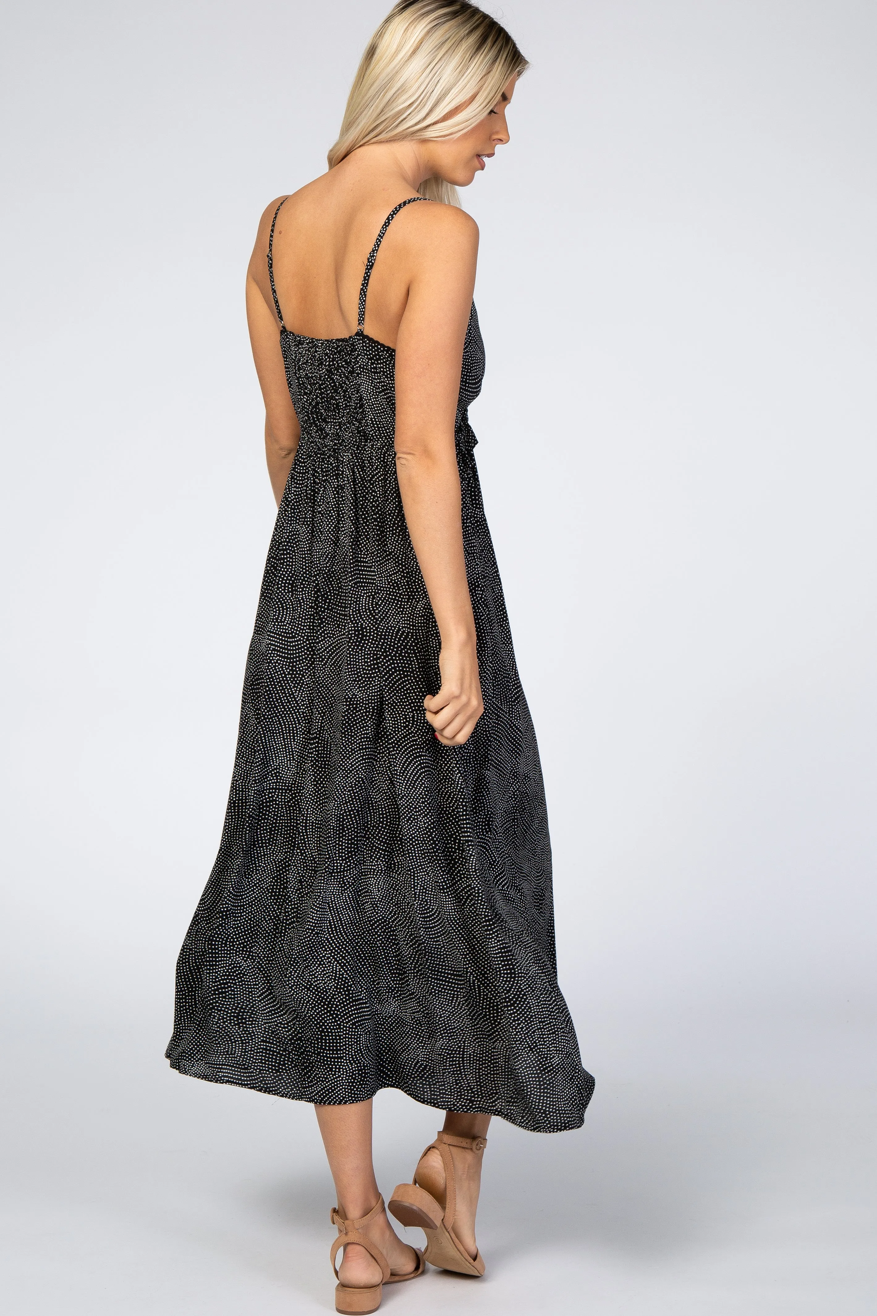 Black Dot Print V-Neck Midi Dress sold by Pinkblush product image thumbnail 3
