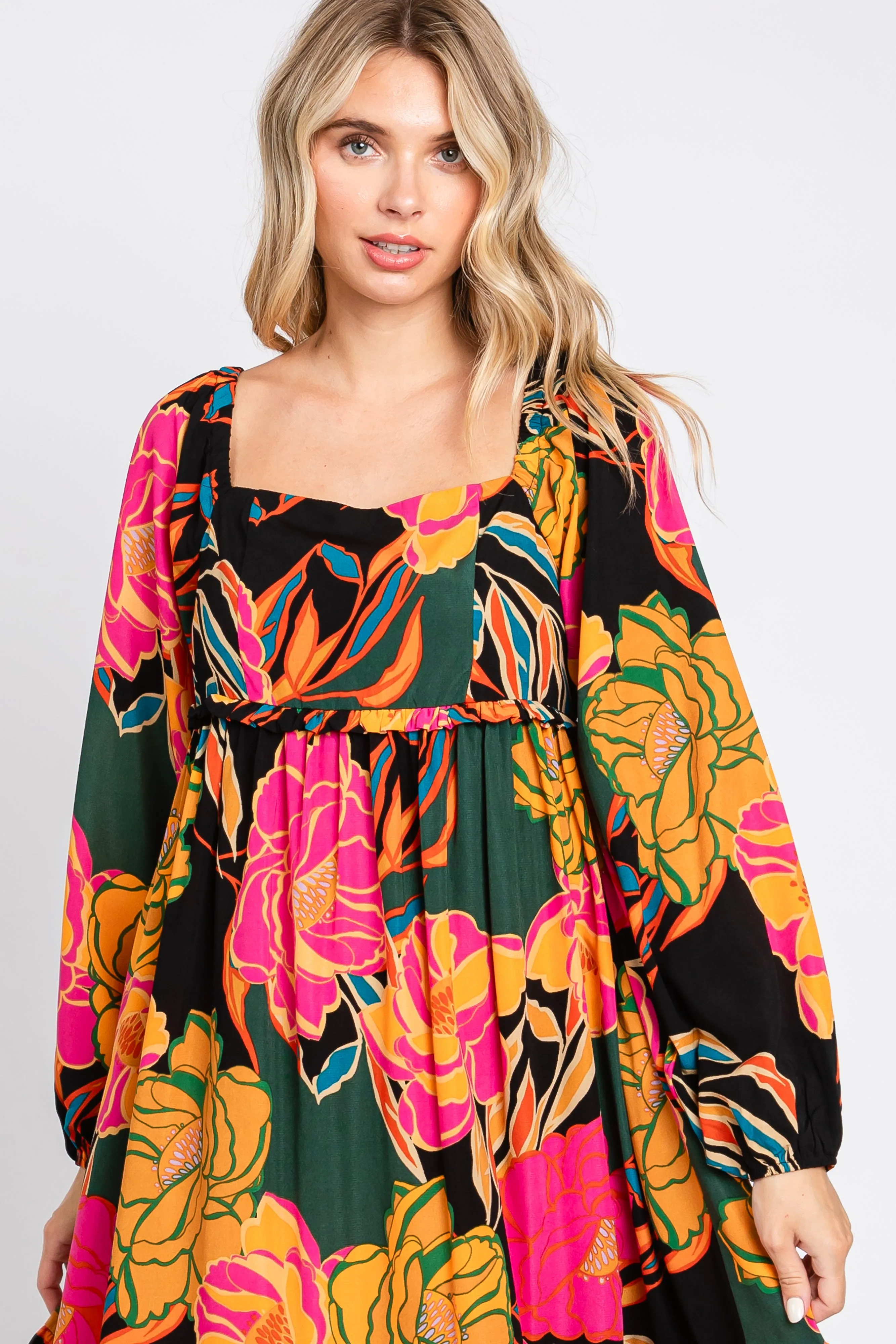 Black Floral Long Sleeve Midi Dress sold by Pinkblush product image thumbnail 4