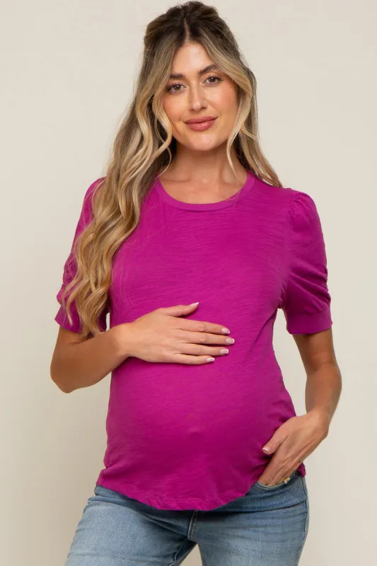 Fuchsia Puff Sleeve Maternity Top sold by Pinkblush