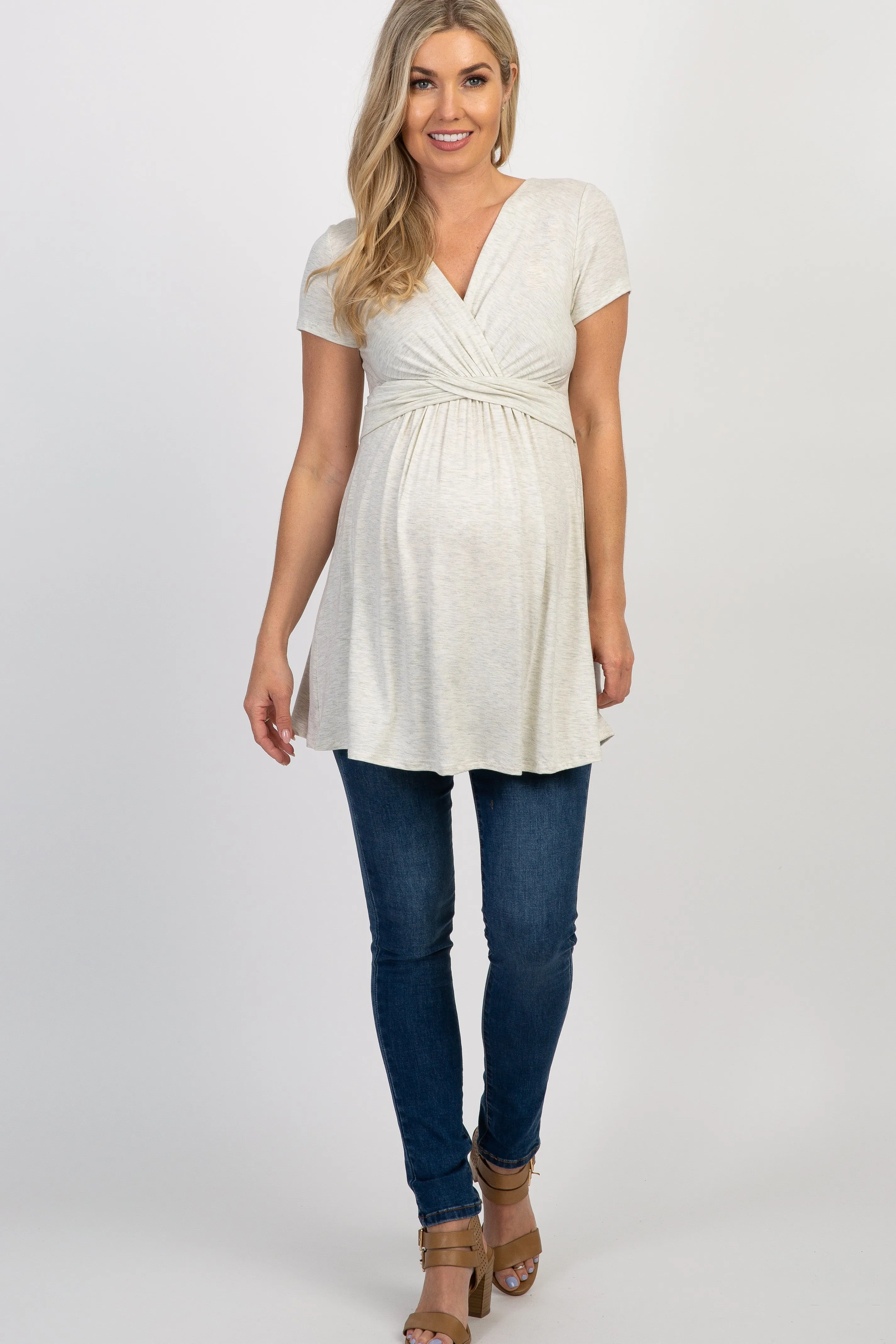 PinkBlush Beige Draped Front Maternity/Nursing Top sold by Pinkblush product image thumbnail 2