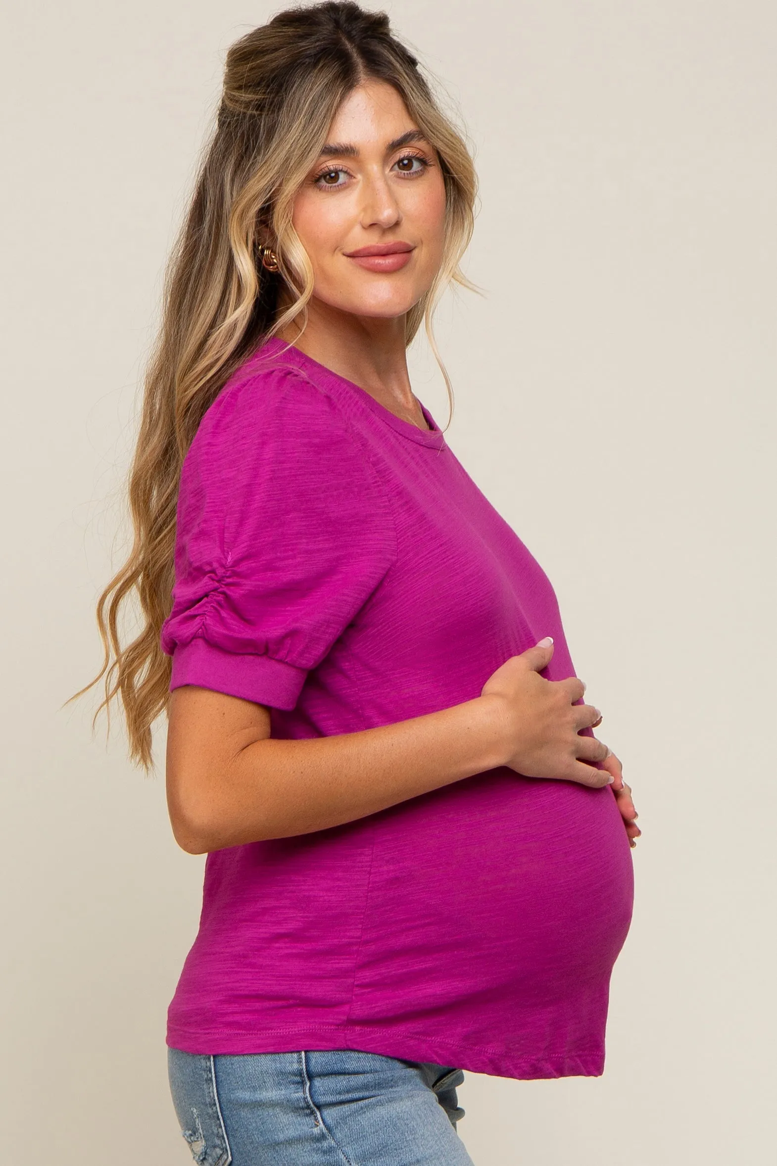 Fuchsia Puff Sleeve Maternity Top sold by Pinkblush product image thumbnail 2