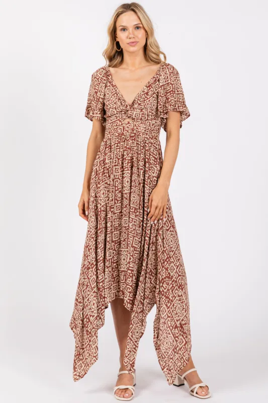 Brown Twist Front Cutout Maxi Dress sold by Pinkblush