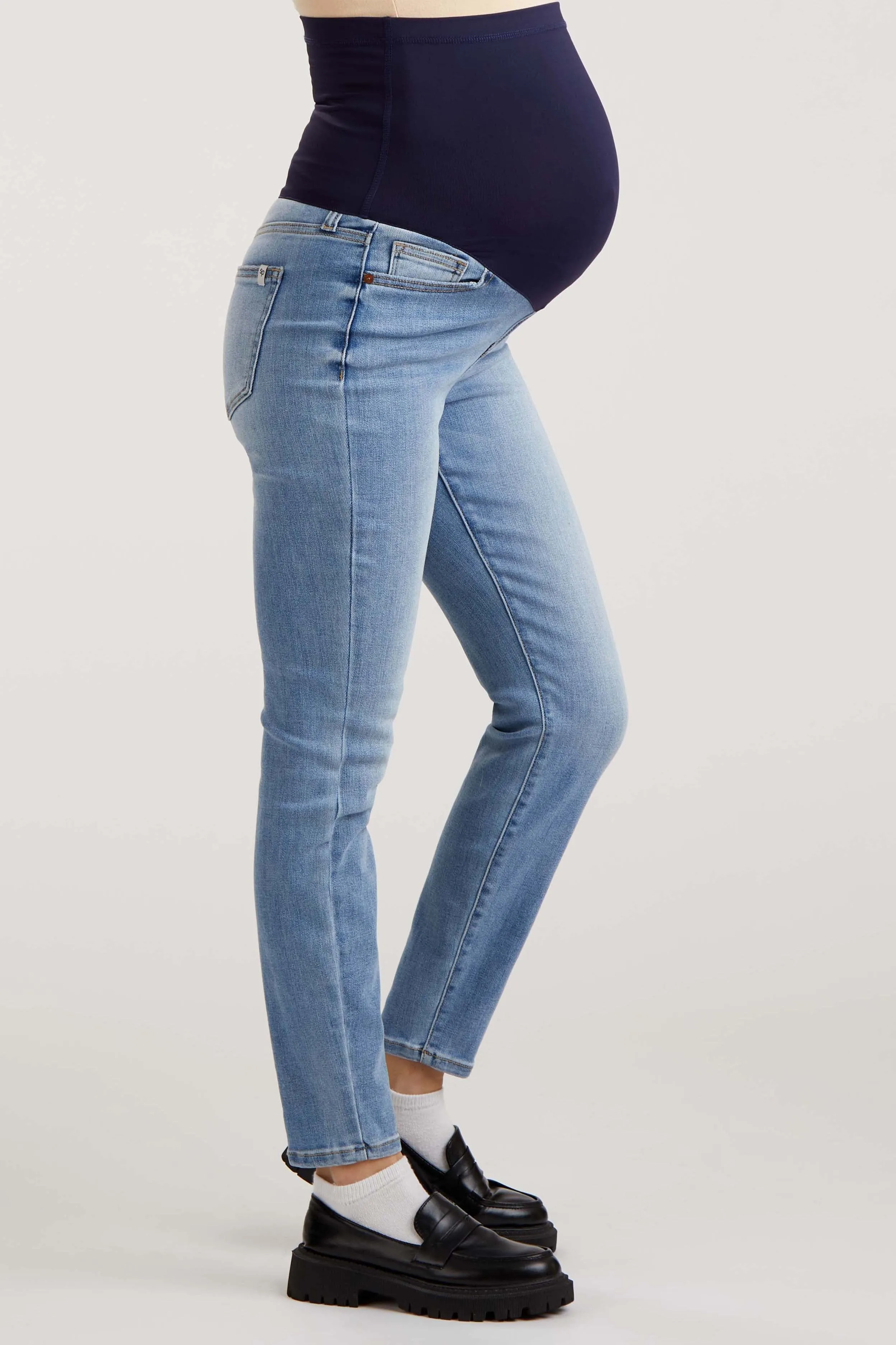 Light Blue Cropped Skinny Maternity Jeans sold by Pinkblush product image thumbnail 3