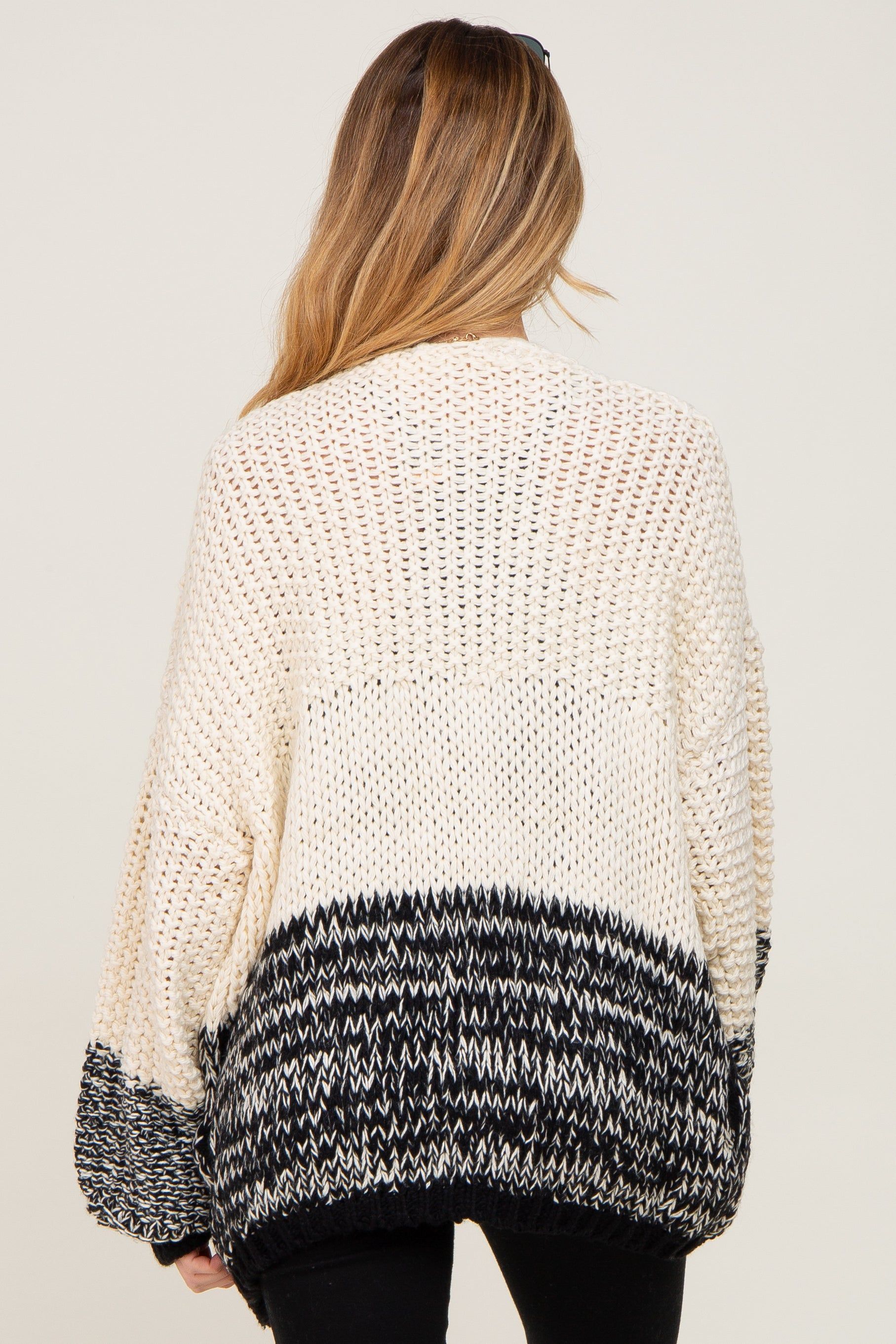 Black Open Knit Color Block Maternity Cardigan sold by Pinkblush product image thumbnail 3