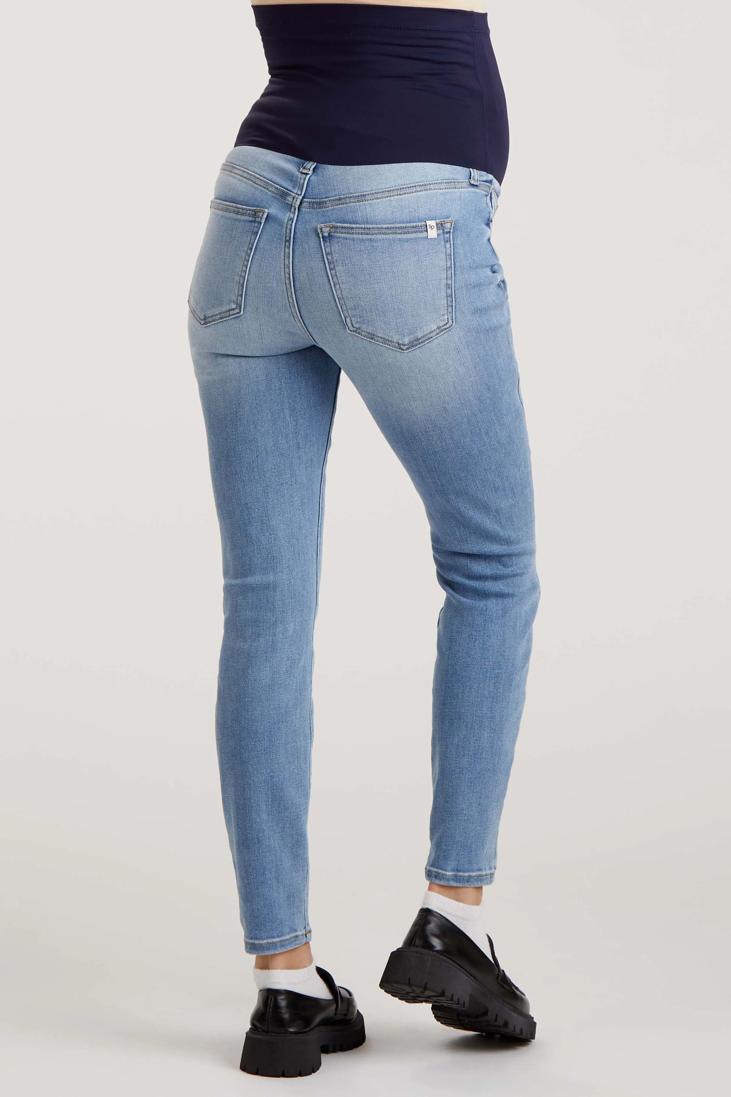 Light Blue Cropped Skinny Maternity Jeans sold by Pinkblush product image thumbnail 4