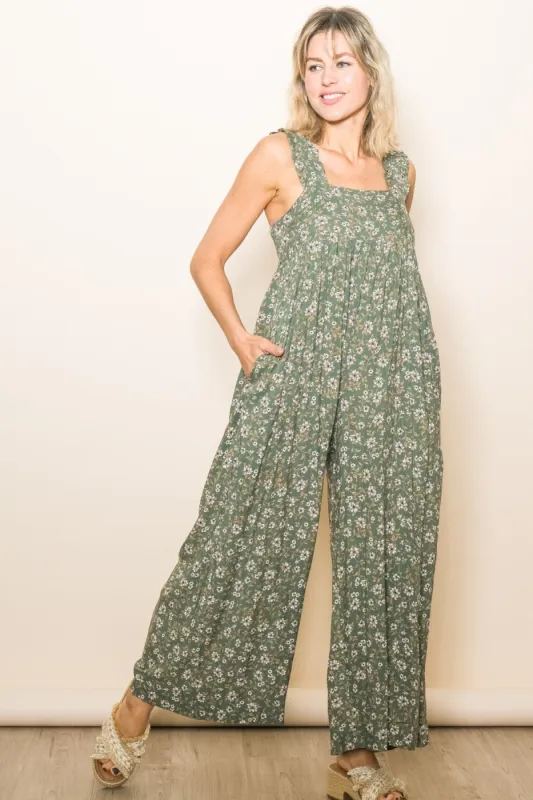 Olive Back Cutout Wide Leg Jumpsuit sold by Pinkblush