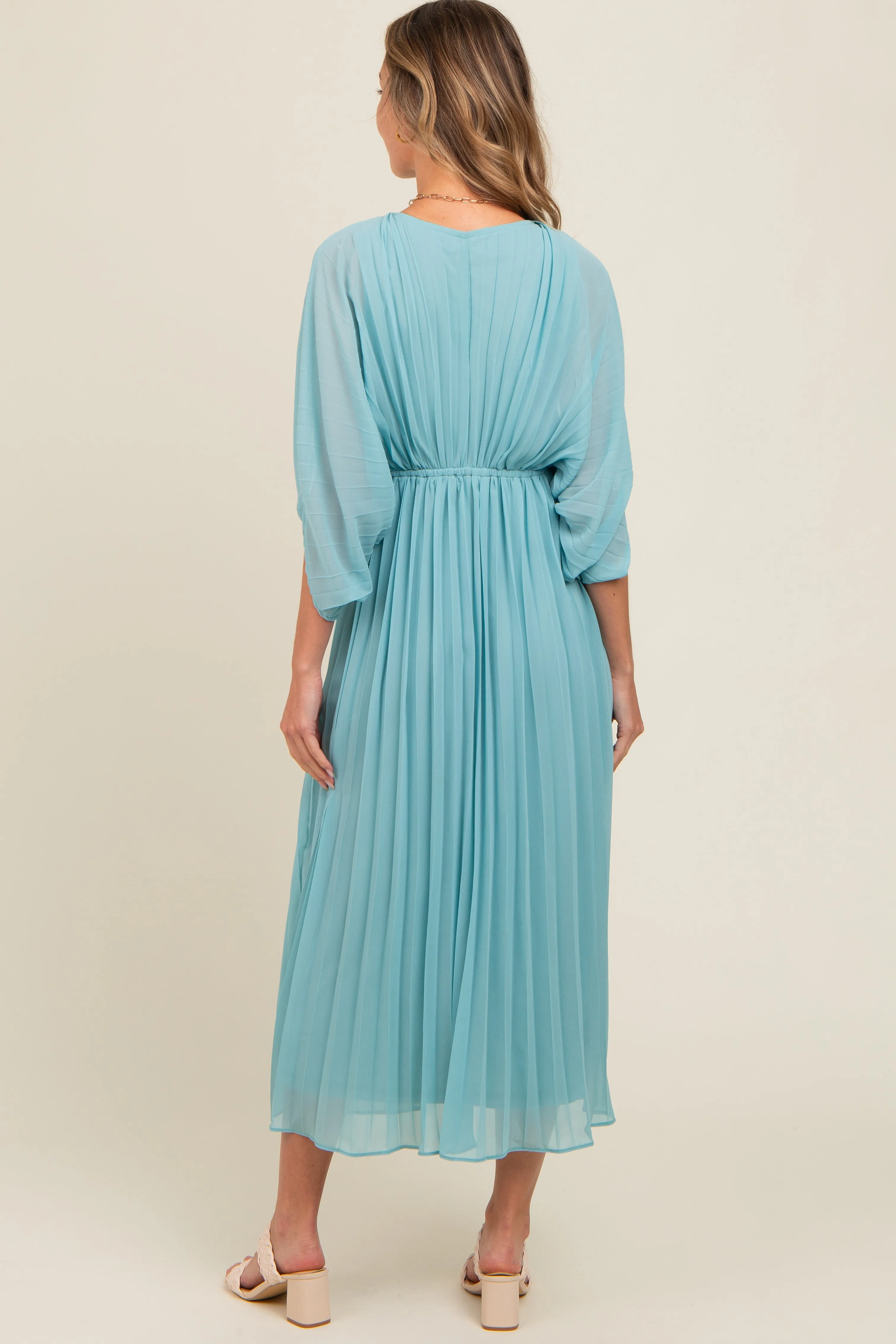 Blue Pleated V Neck Maxi Dress sold by Pinkblush product image thumbnail 3