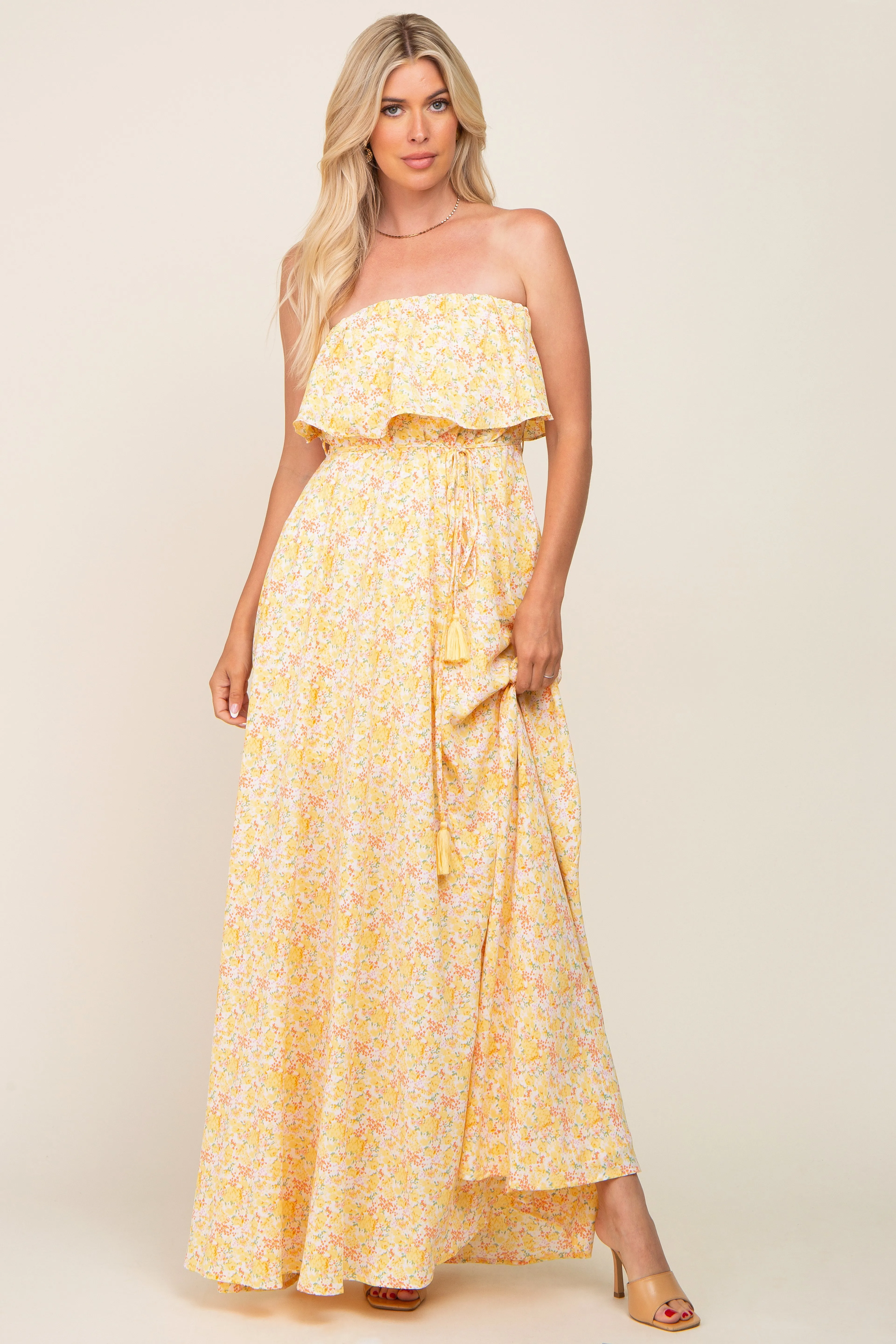 Yellow Floral Sleeveless Maxi Dress sold by Pinkblush product image thumbnail 4