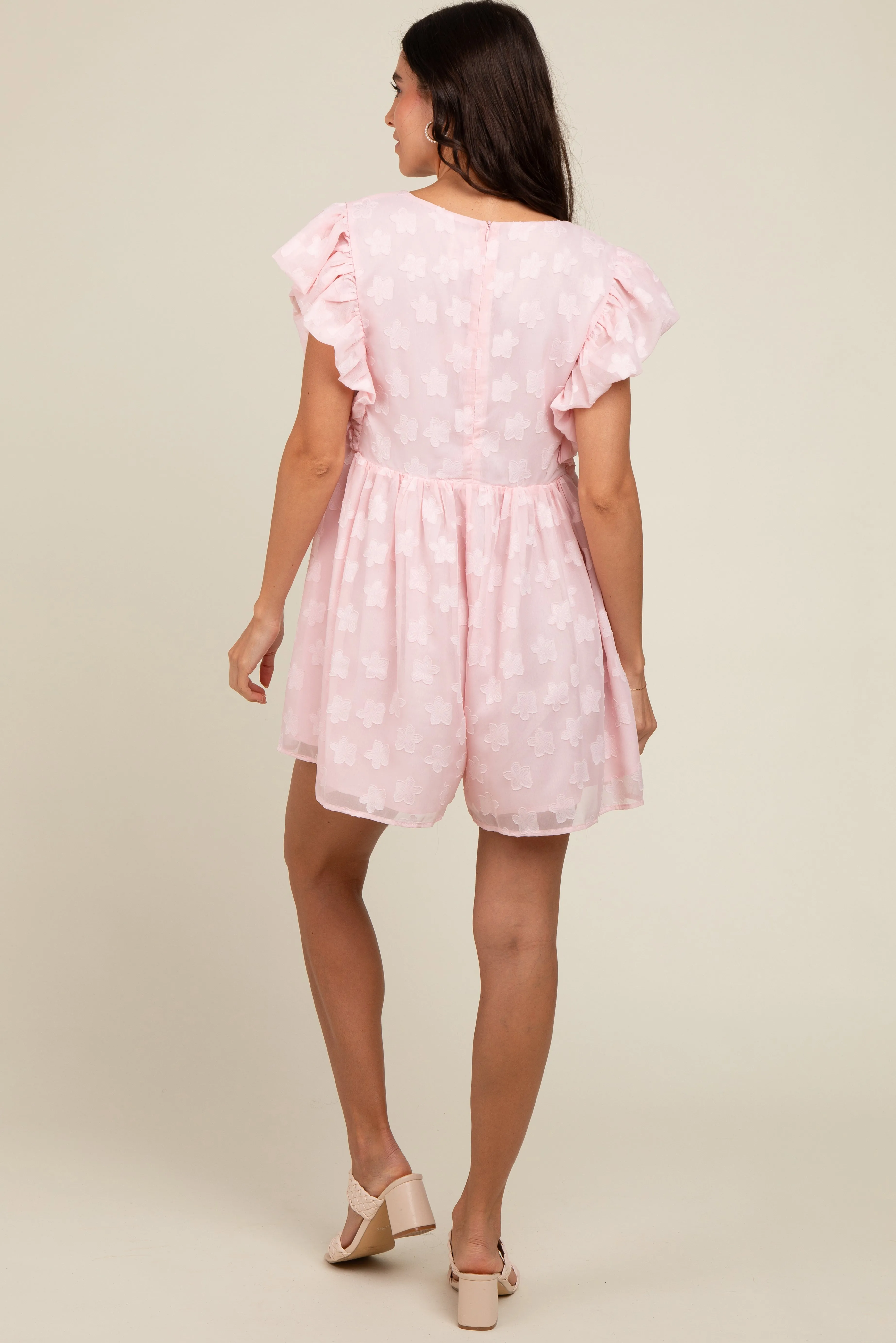Pink Floral Split V-Neck Ruffle Sleeve Romper sold by Pinkblush product image thumbnail 3