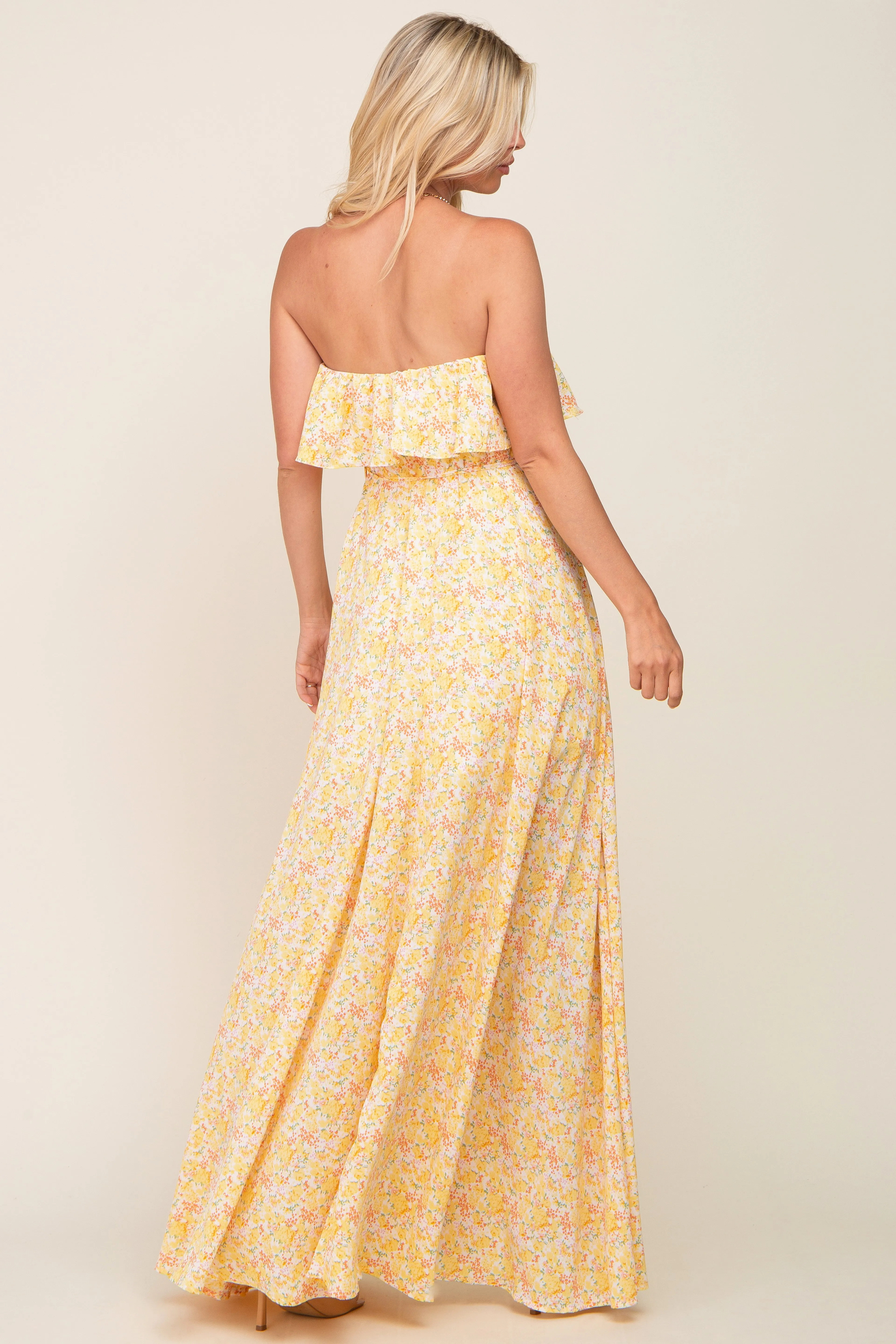 Yellow Floral Sleeveless Maxi Dress sold by Pinkblush product image thumbnail 3