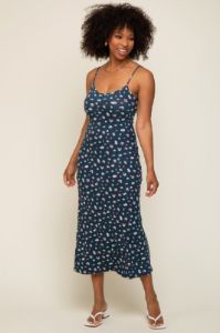 Navy Floral Sleeveless Maternity Midi Dress sold by Pinkblush