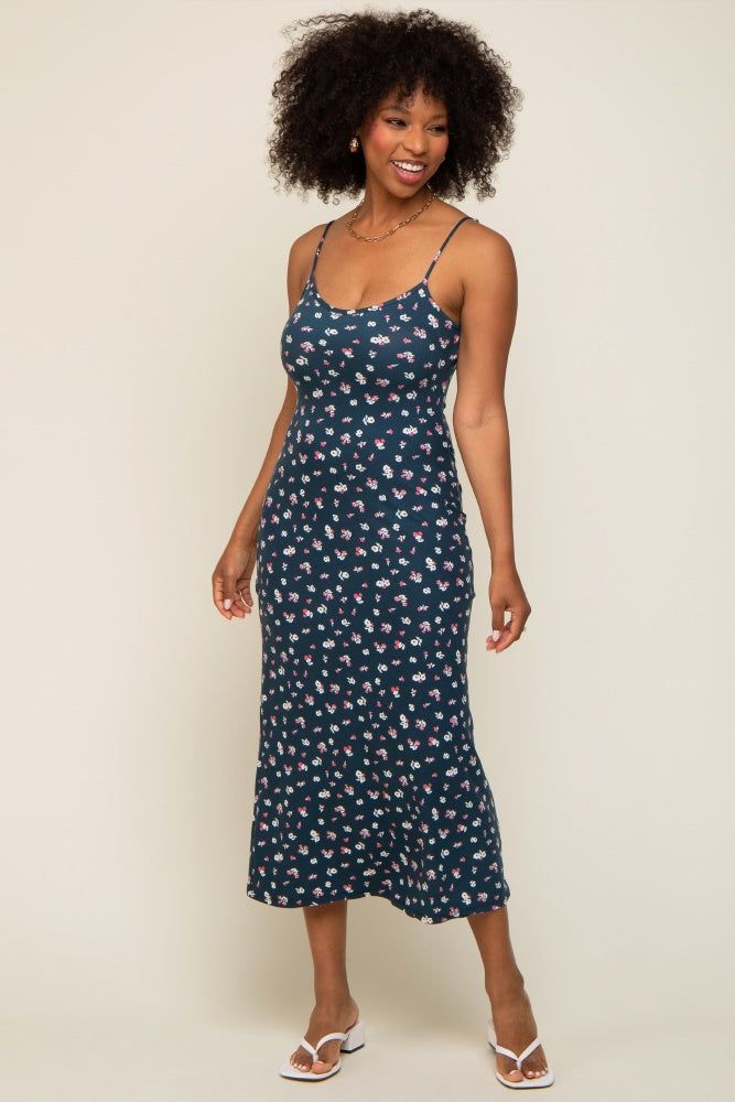 Navy Floral Sleeveless Maternity Midi Dress sold by Pinkblush product image thumbnail 5