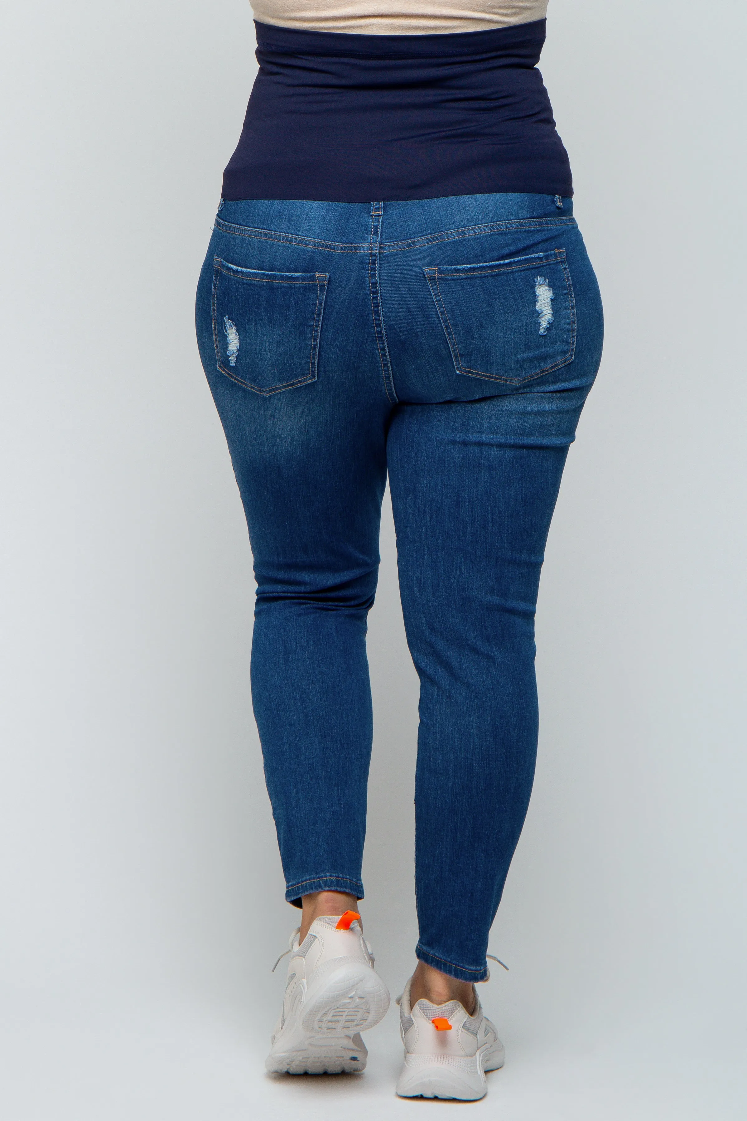 Blue Distressed Crop Skinny Maternity Plus Jeans sold by Pinkblush product image thumbnail 5