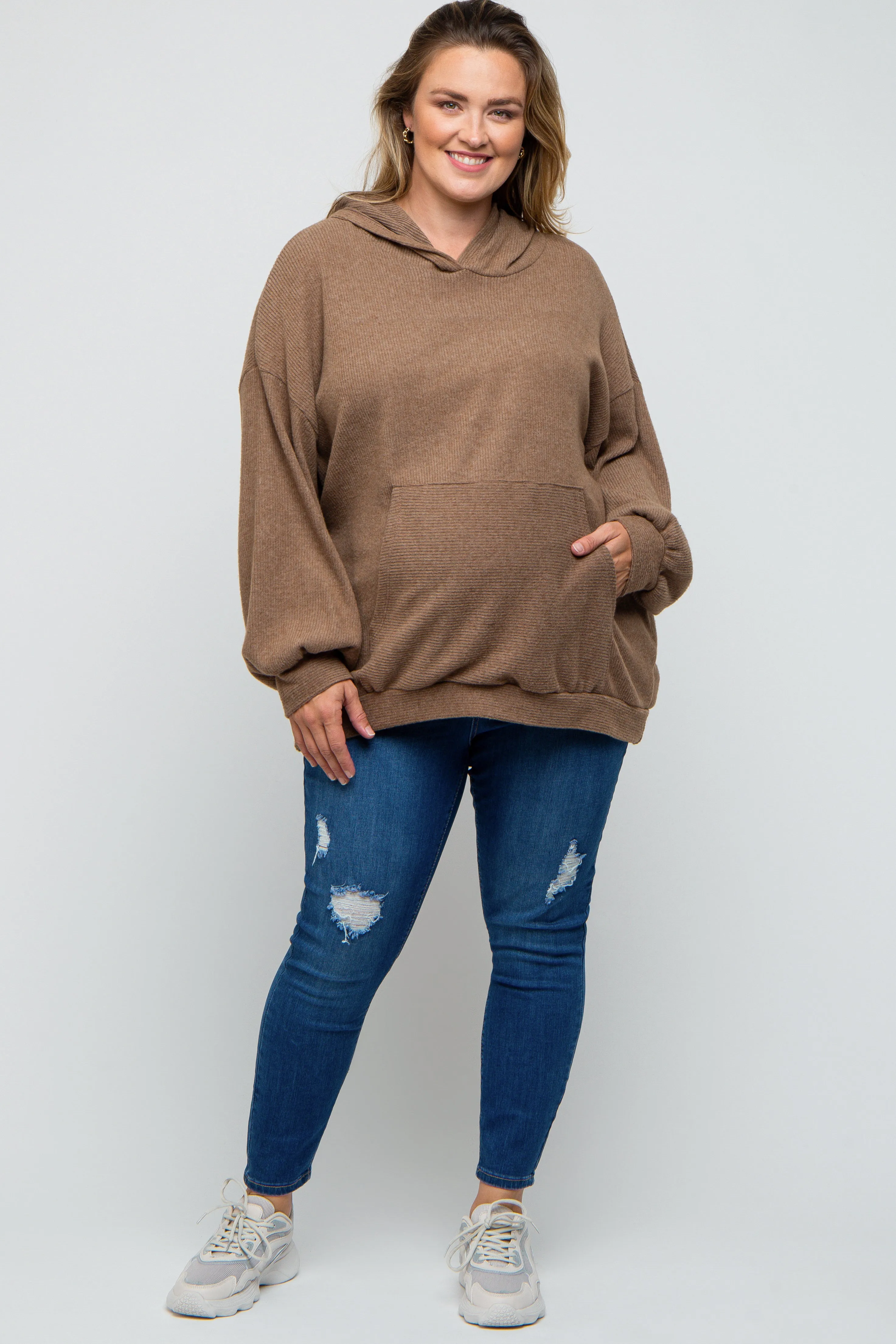 Blue Distressed Crop Skinny Maternity Plus Jeans sold by Pinkblush product image thumbnail 2