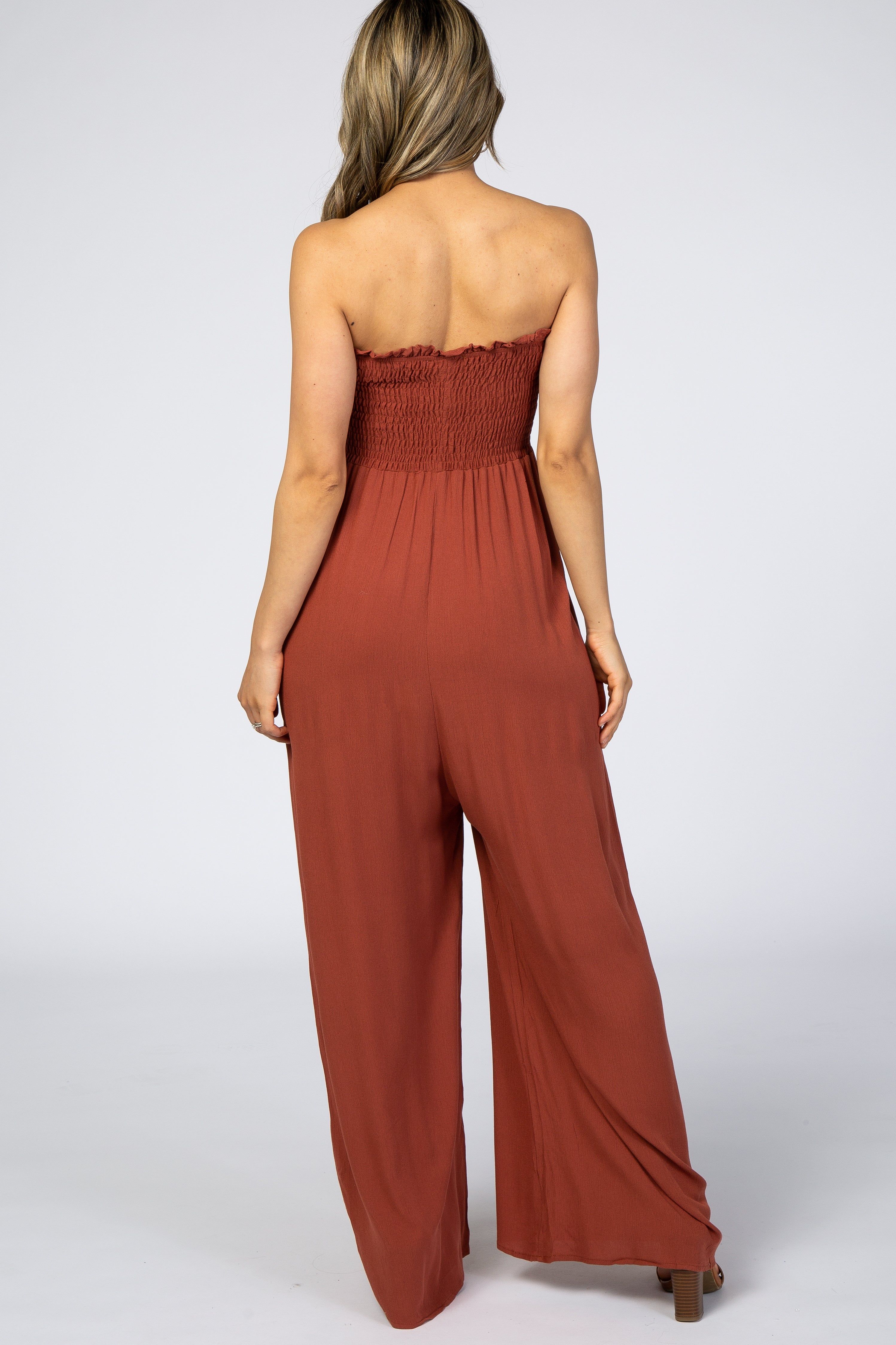 Rust Sleeveless Wide Leg Jumpsuit sold by Pinkblush product image thumbnail 3