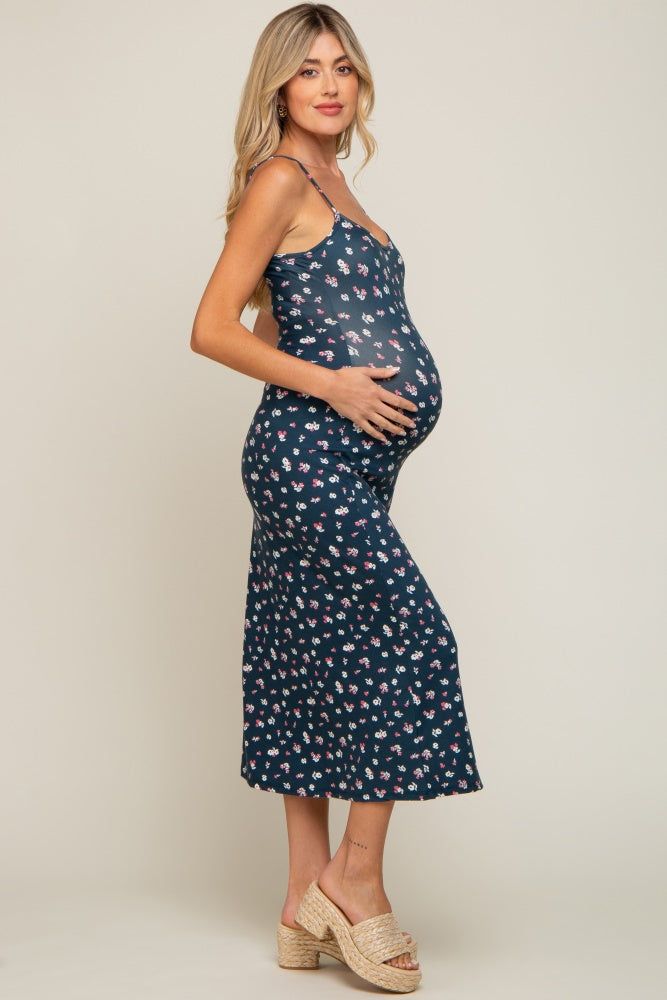Navy Floral Sleeveless Maternity Midi Dress sold by Pinkblush product image thumbnail 3