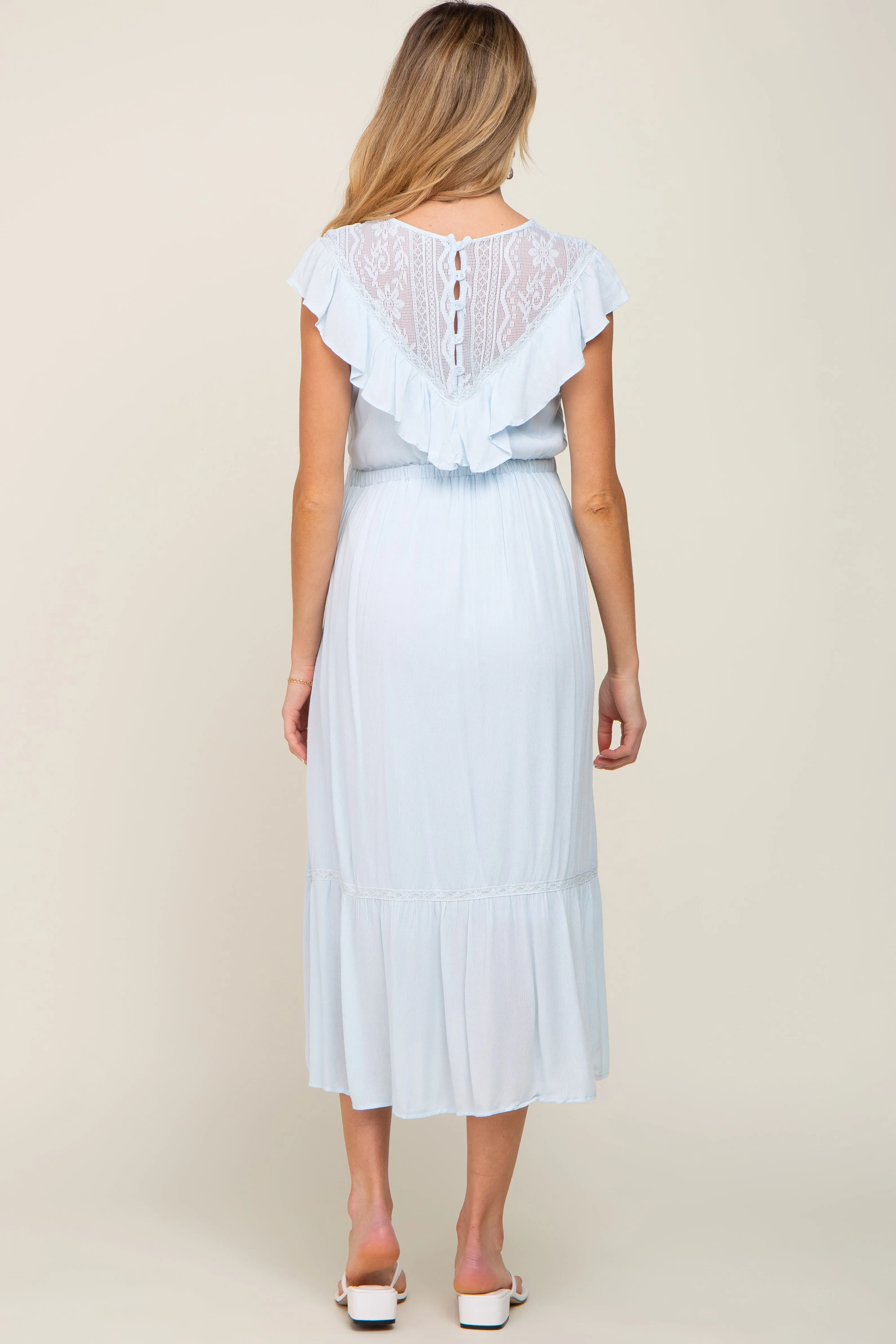 Light Blue Lace Inset Ruffle Maternity Midi Dress sold by Pinkblush product image thumbnail 3