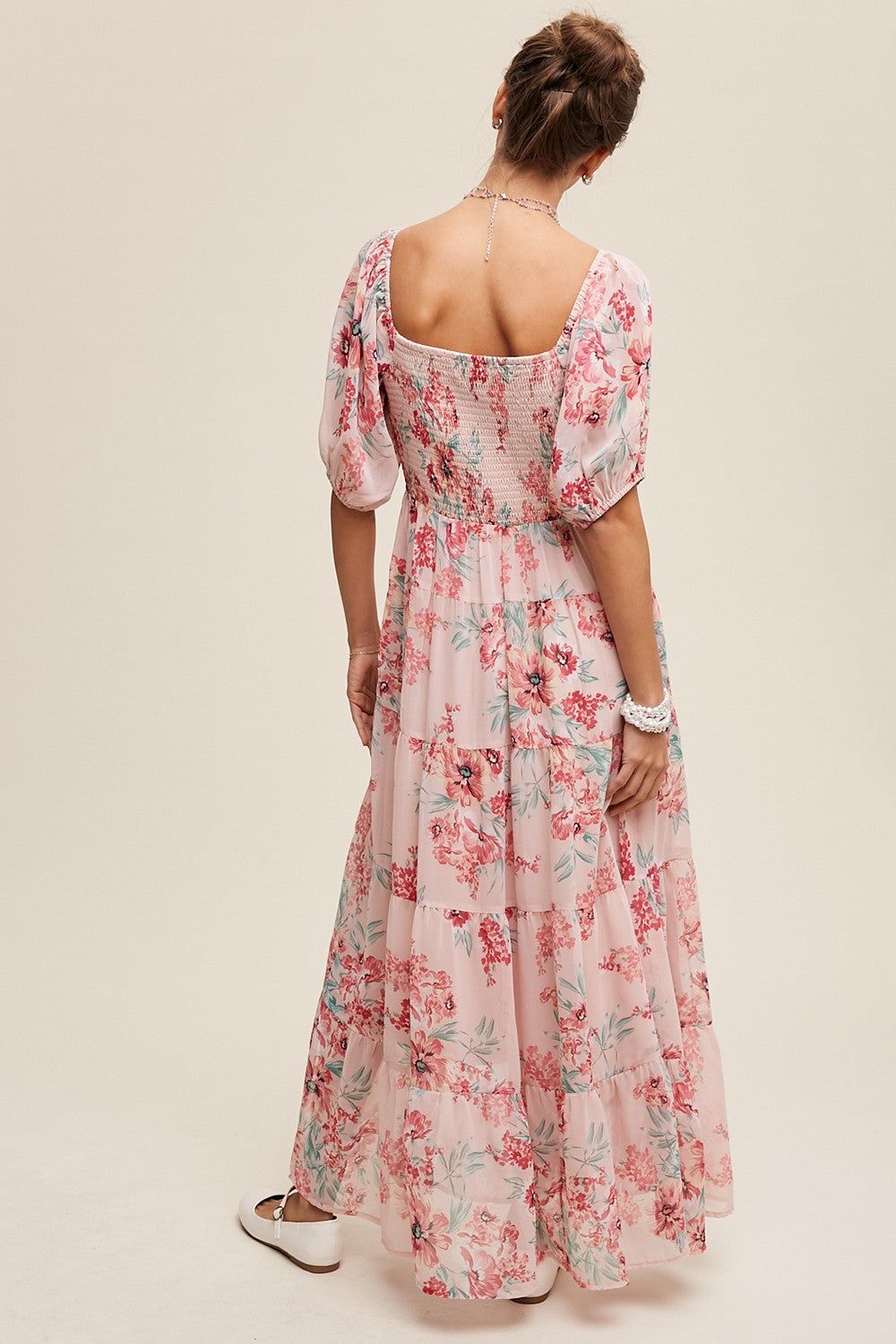 Blush Square Neck Puff Sleeve Floral Chiffon Maxi Dress sold by Pinkblush product image thumbnail 4