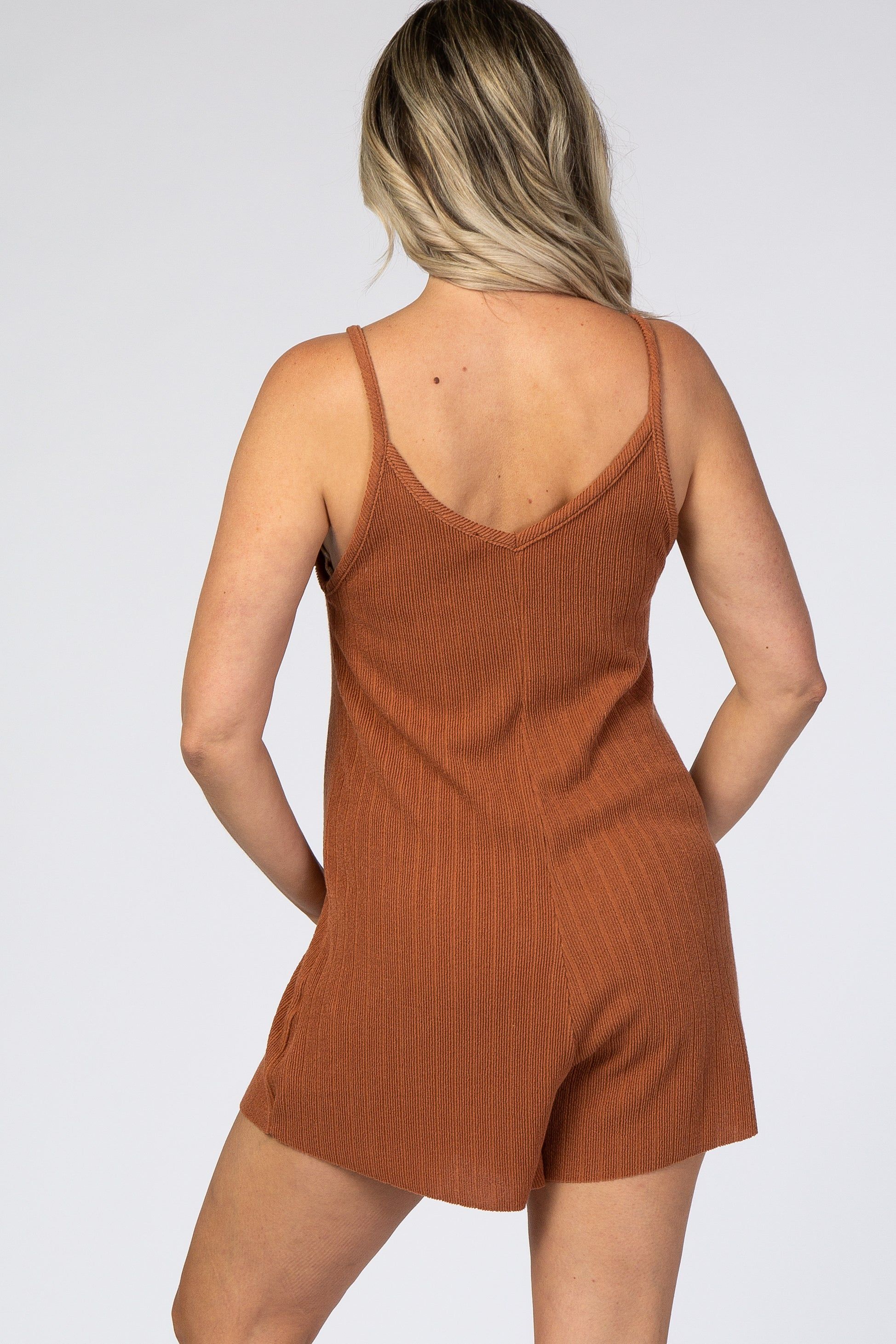 Brown Ribbed V-Neck Maternity Romper sold by Pinkblush product image thumbnail 3