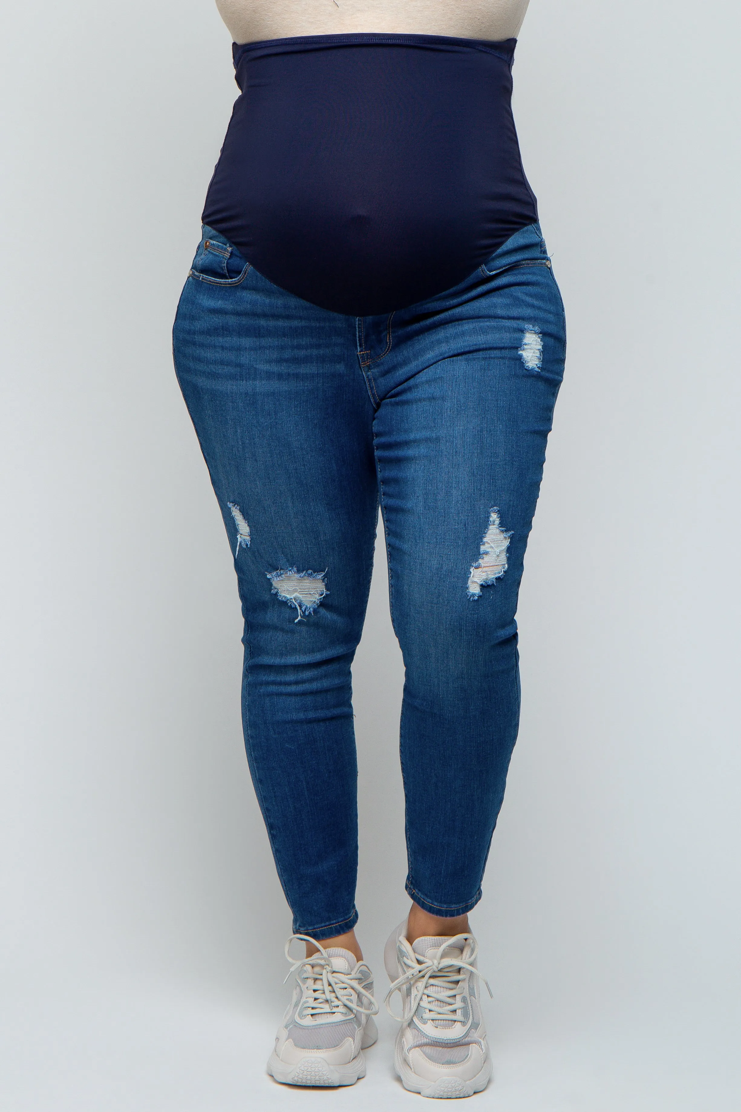 Blue Distressed Crop Skinny Maternity Plus Jeans sold by Pinkblush product image thumbnail 3