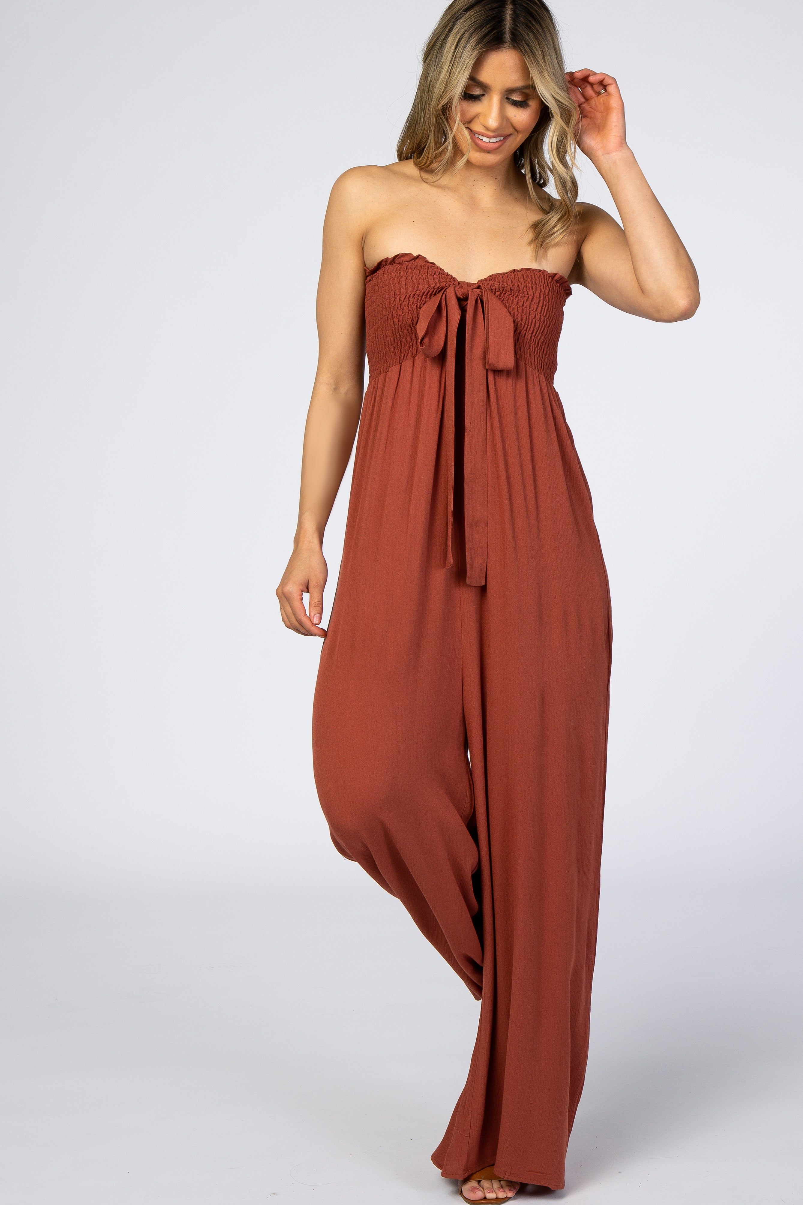 Rust Sleeveless Wide Leg Jumpsuit sold by Pinkblush product image thumbnail 4