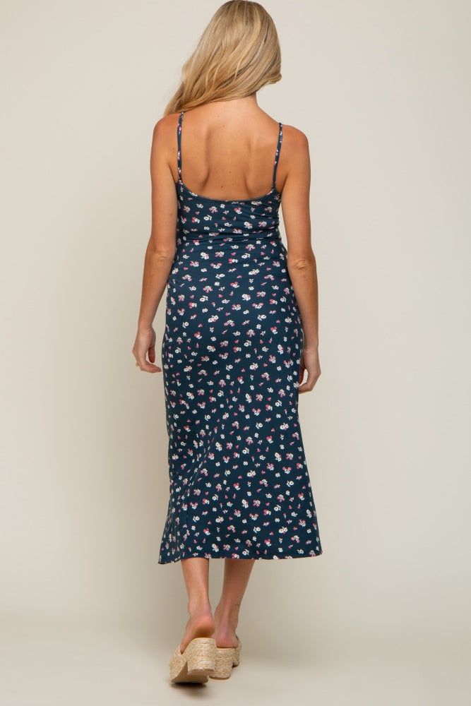 Navy Floral Sleeveless Maternity Midi Dress sold by Pinkblush product image thumbnail 4