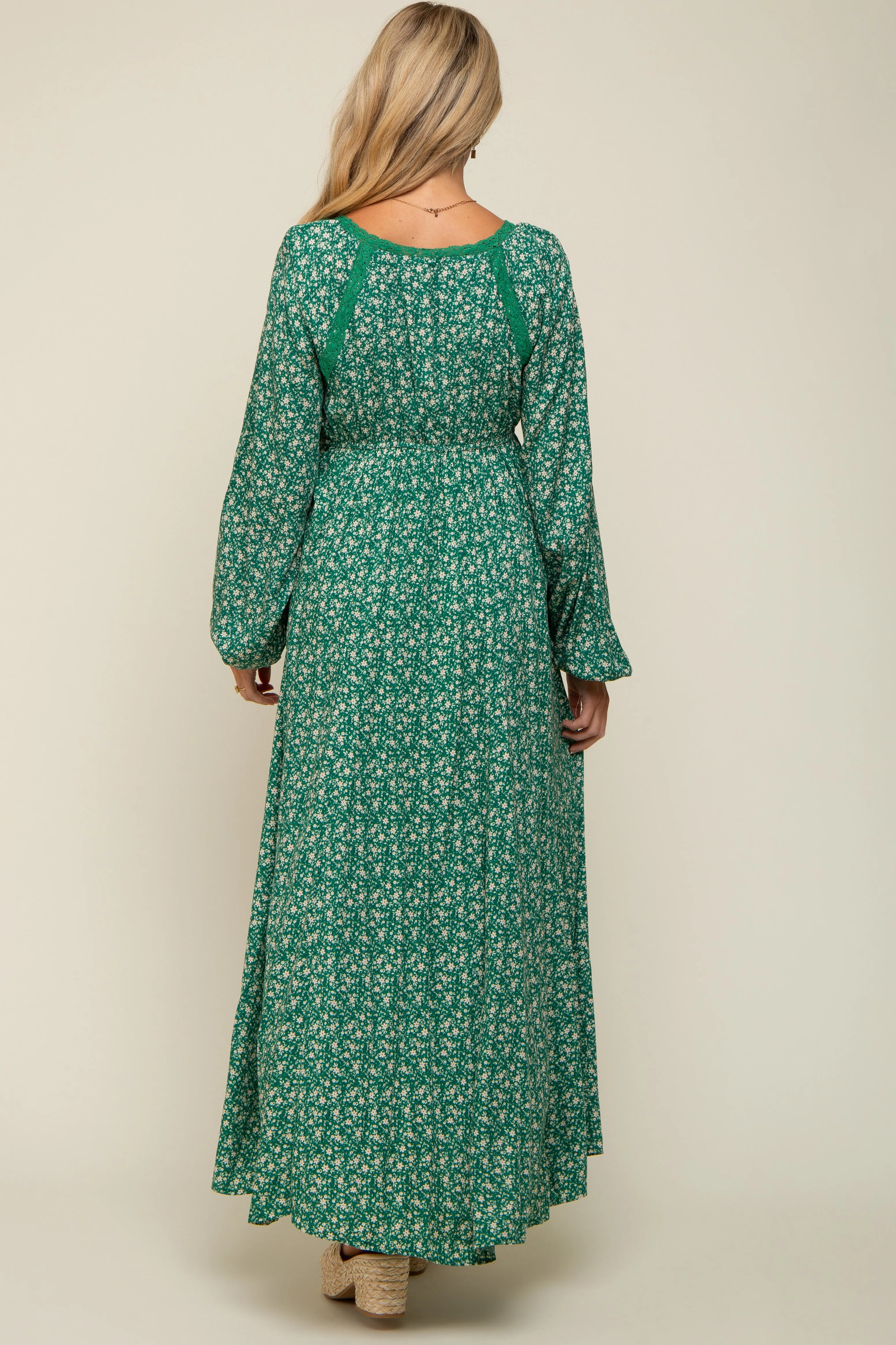 Green Floral Lace Accent Side Slit Maternity Maxi Dress sold by Pinkblush product image thumbnail 3