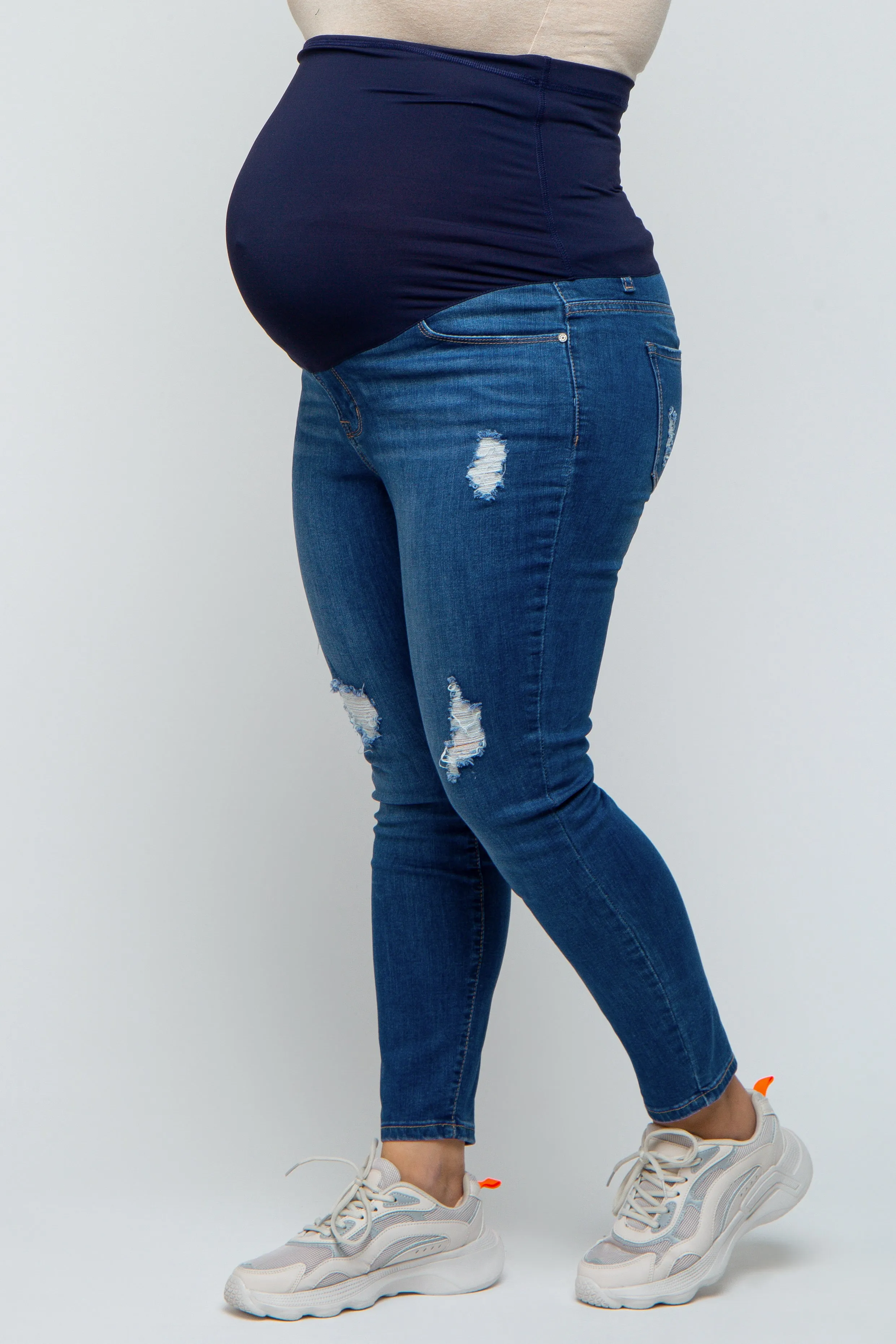 Blue Distressed Crop Skinny Maternity Plus Jeans sold by Pinkblush product image thumbnail 4