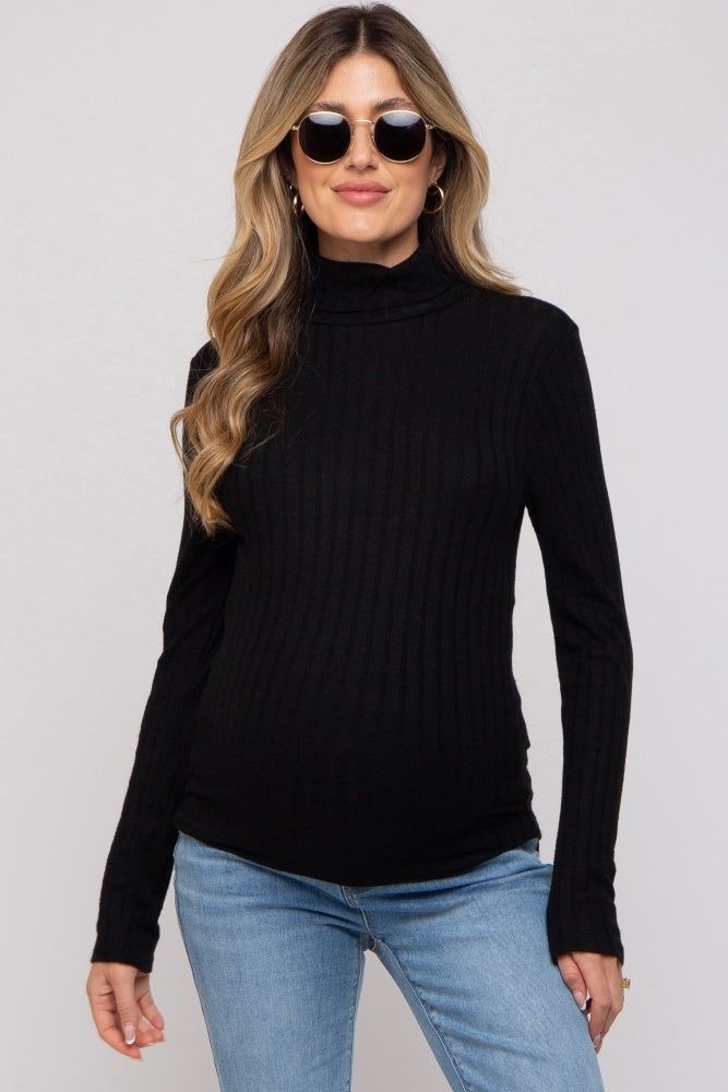 Black Ribbed Long Sleeve Maternity Turtle Neck Top sold by Pinkblush
