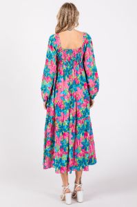 Blue Floral Long Sleeve Midi Dress sold by Pinkblush