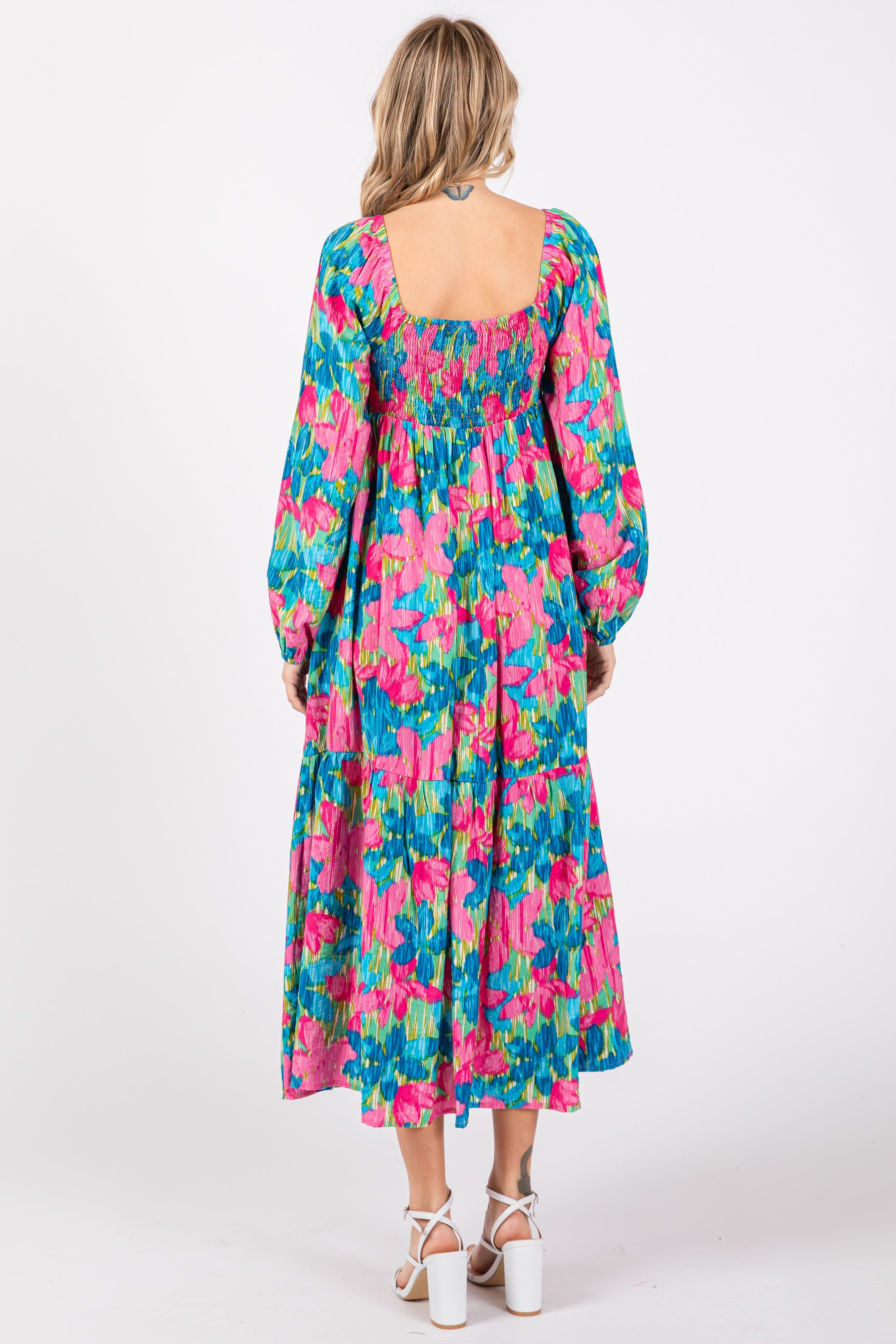 Blue Floral Long Sleeve Midi Dress sold by Pinkblush product image thumbnail 3