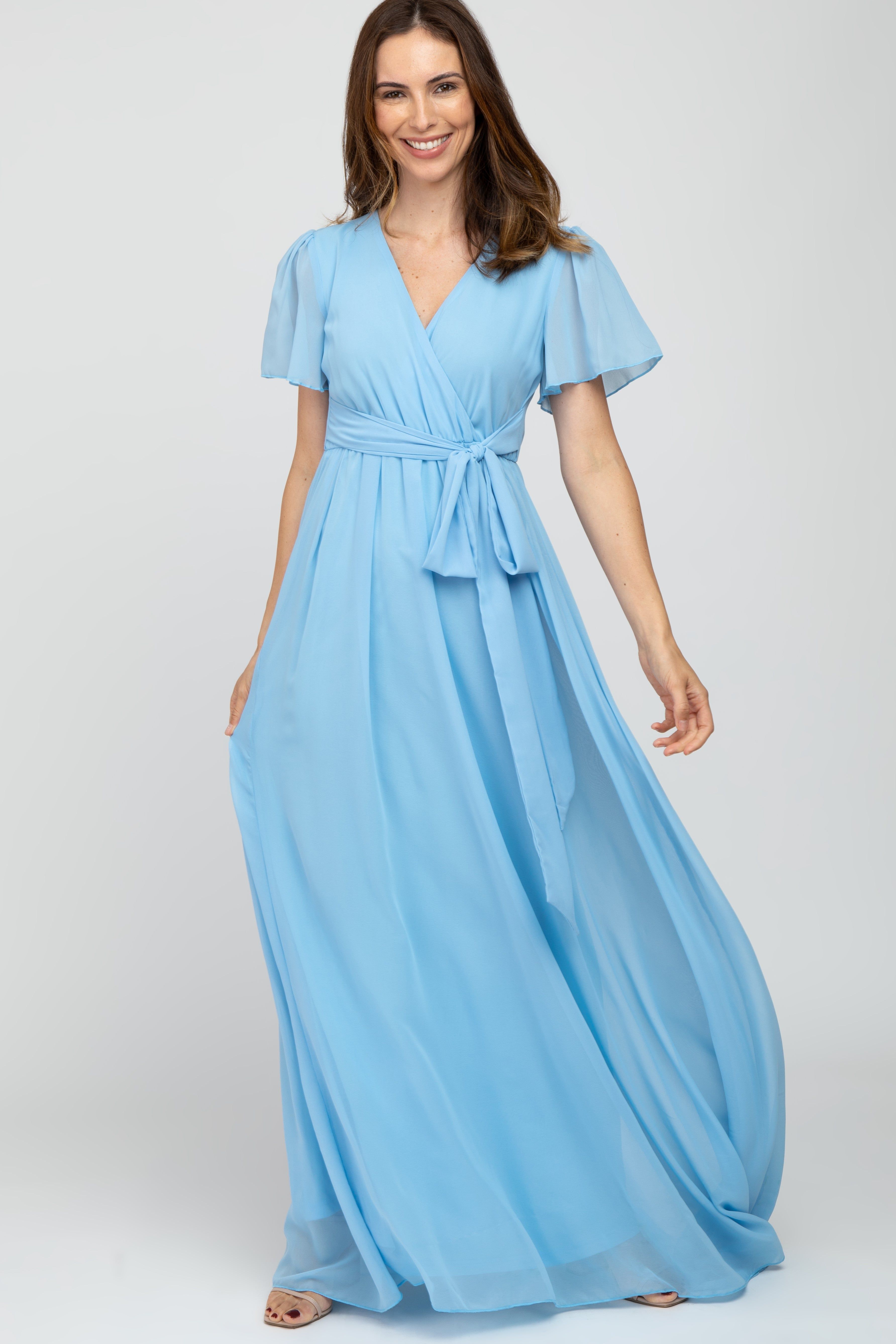 Light Blue Chiffon Short Sleeve Maxi Dress sold by Pinkblush