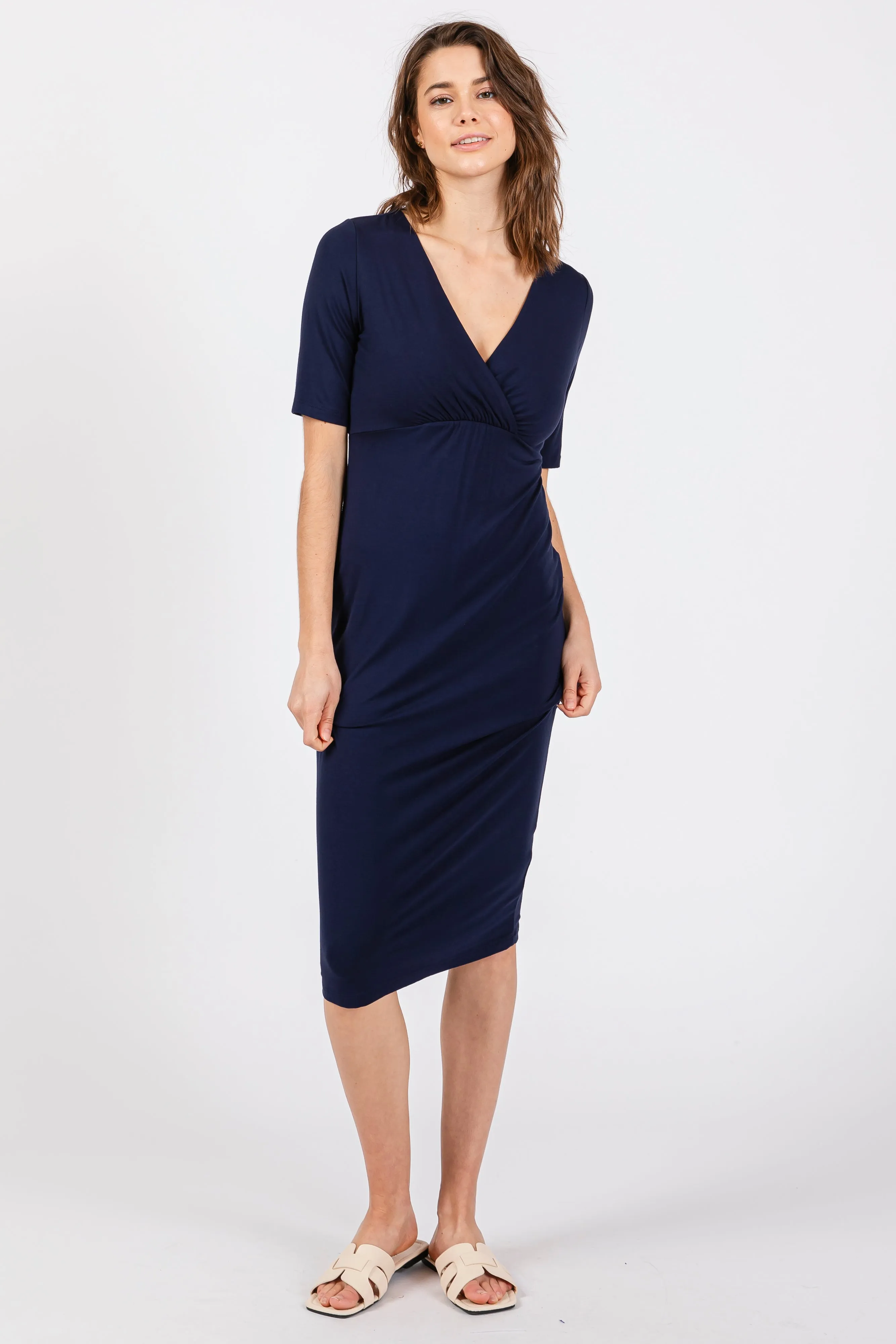 Navy Blue Wrap Top Midi Dress sold by Pinkblush product image thumbnail 2
