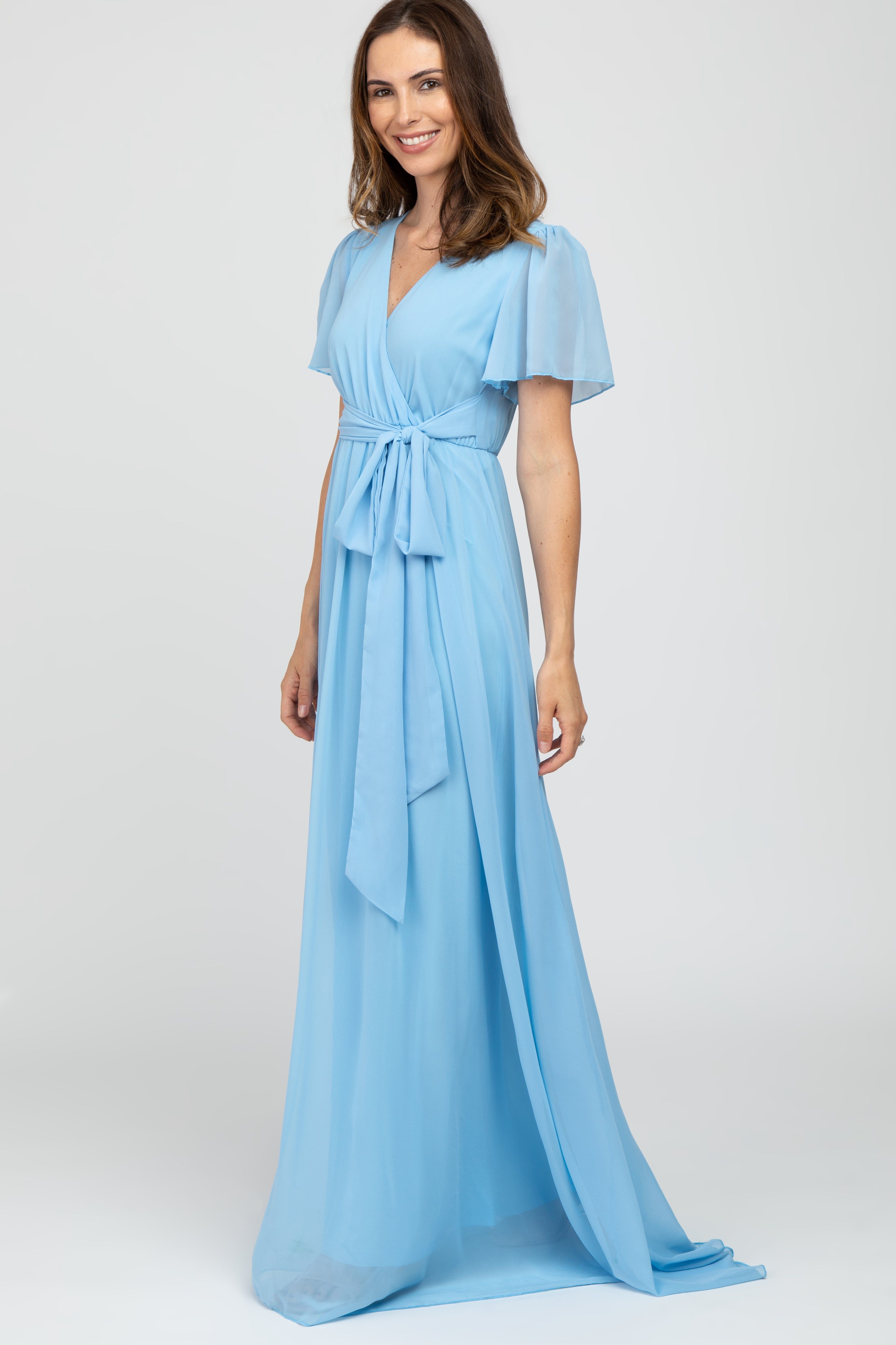 Light Blue Chiffon Short Sleeve Maxi Dress sold by Pinkblush product image thumbnail 2