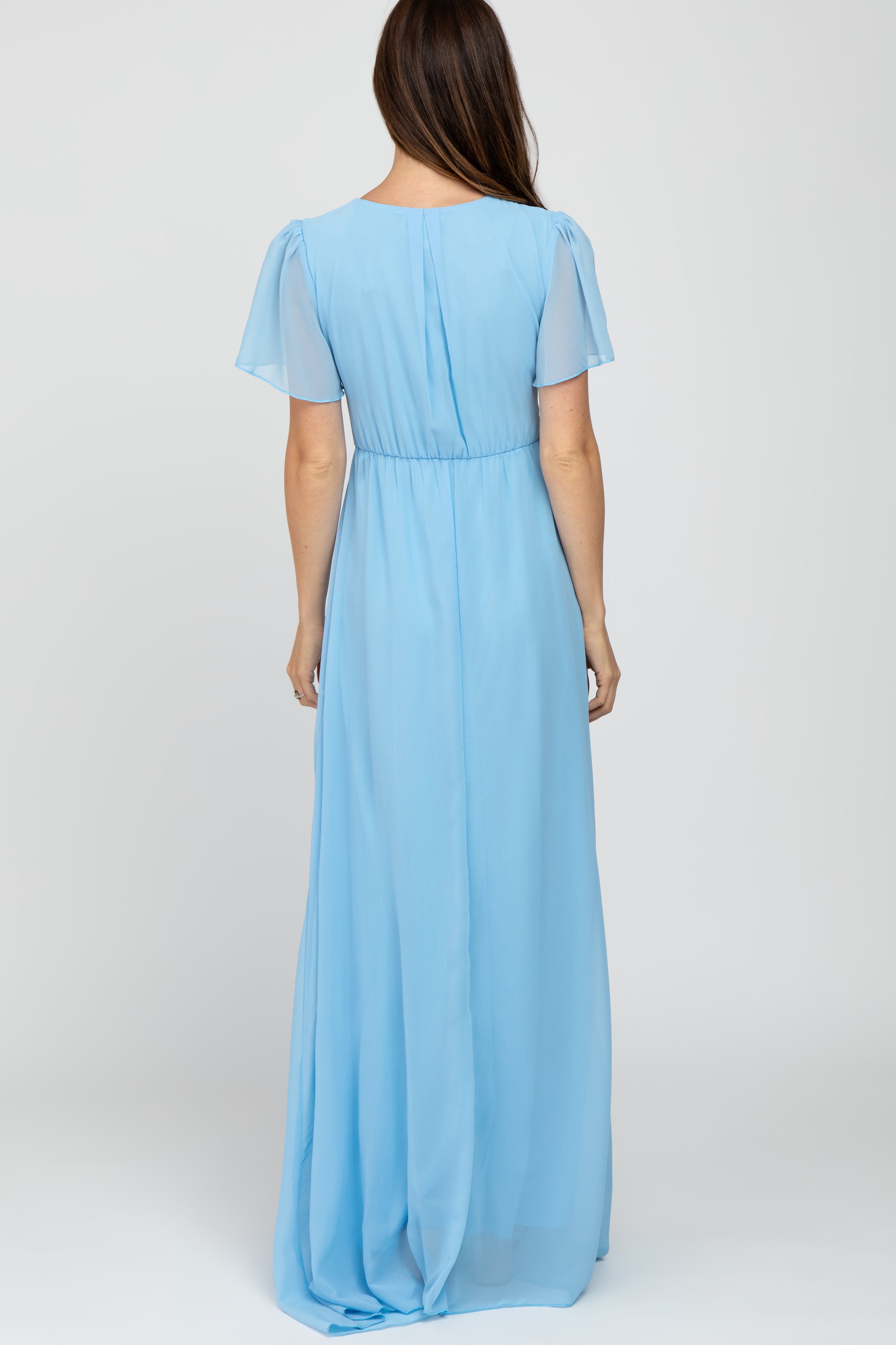 Light Blue Chiffon Short Sleeve Maxi Dress sold by Pinkblush product image thumbnail 3