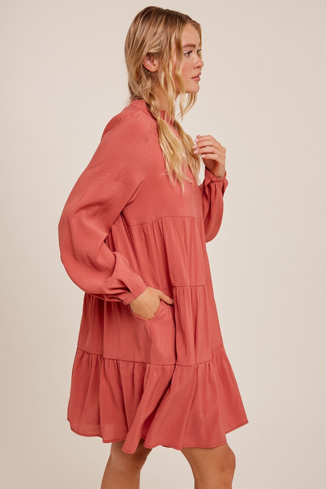 Rose Mock Neck Tiered Babydoll Dress sold by Pinkblush product image thumbnail 2