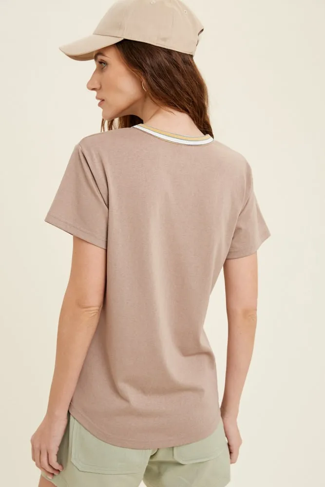 Taupe Contrast Neck Band Short Sleeve Top sold by Pinkblush product image thumbnail 3