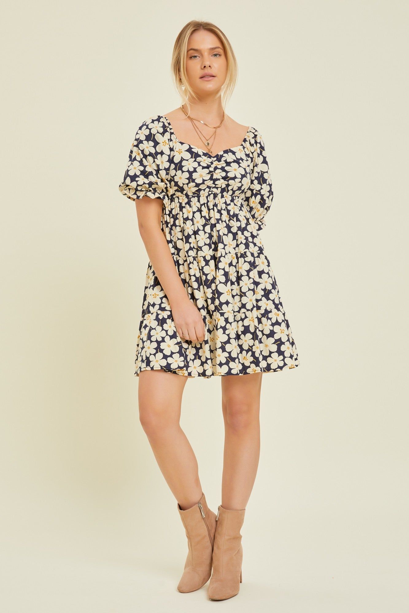 Ivory Multi Floral Print Mini Dress sold by Pinkblush