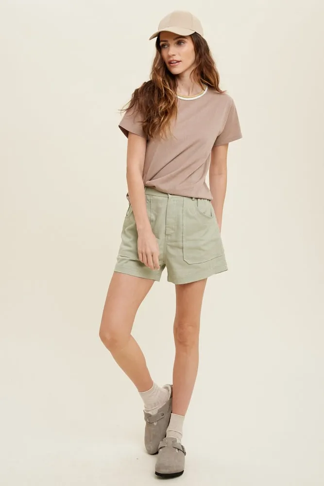 Taupe Contrast Neck Band Short Sleeve Top sold by Pinkblush product image thumbnail 4
