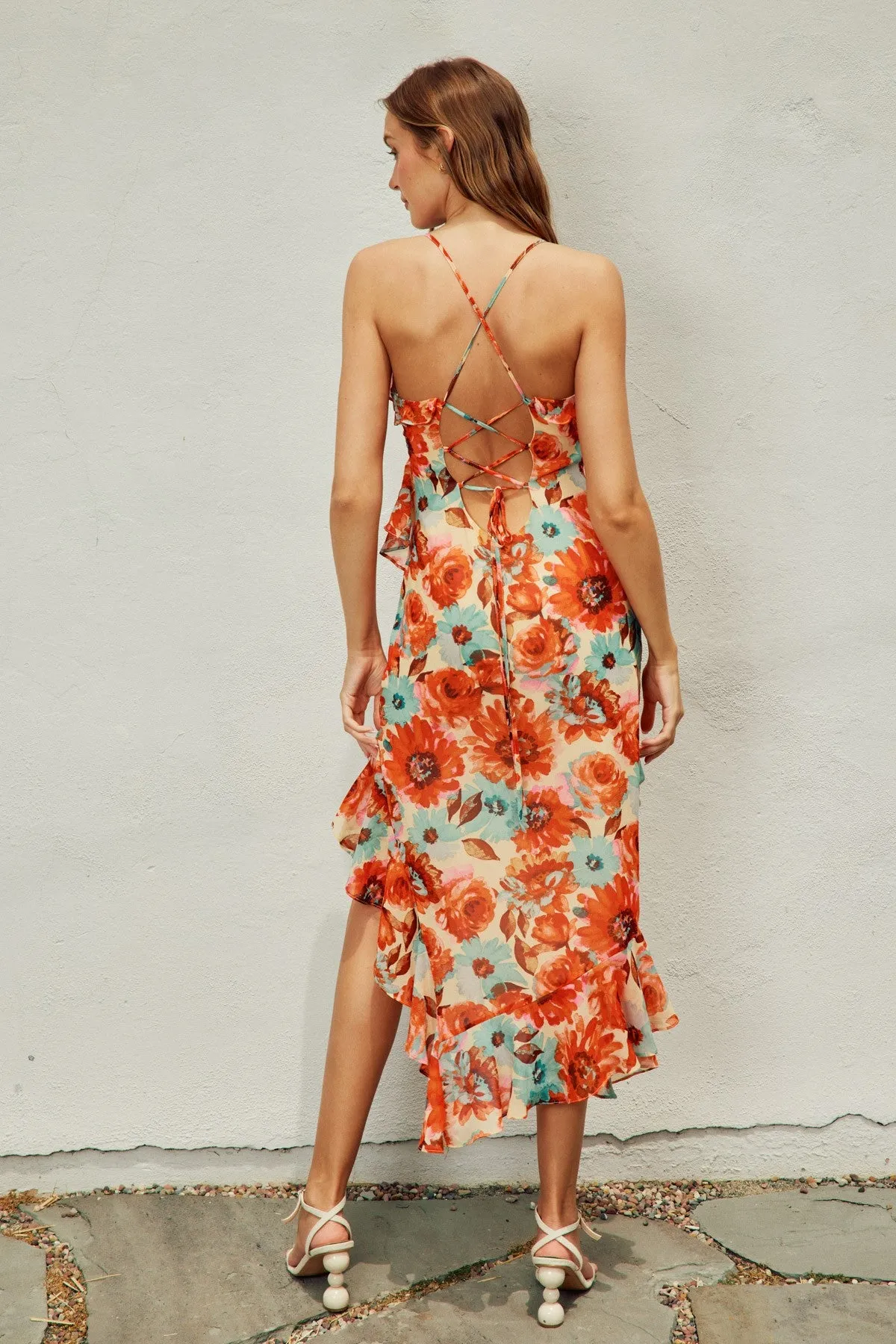 Orange Garden Diagonal Ruffled Midi Dress sold by Pinkblush product image thumbnail 5