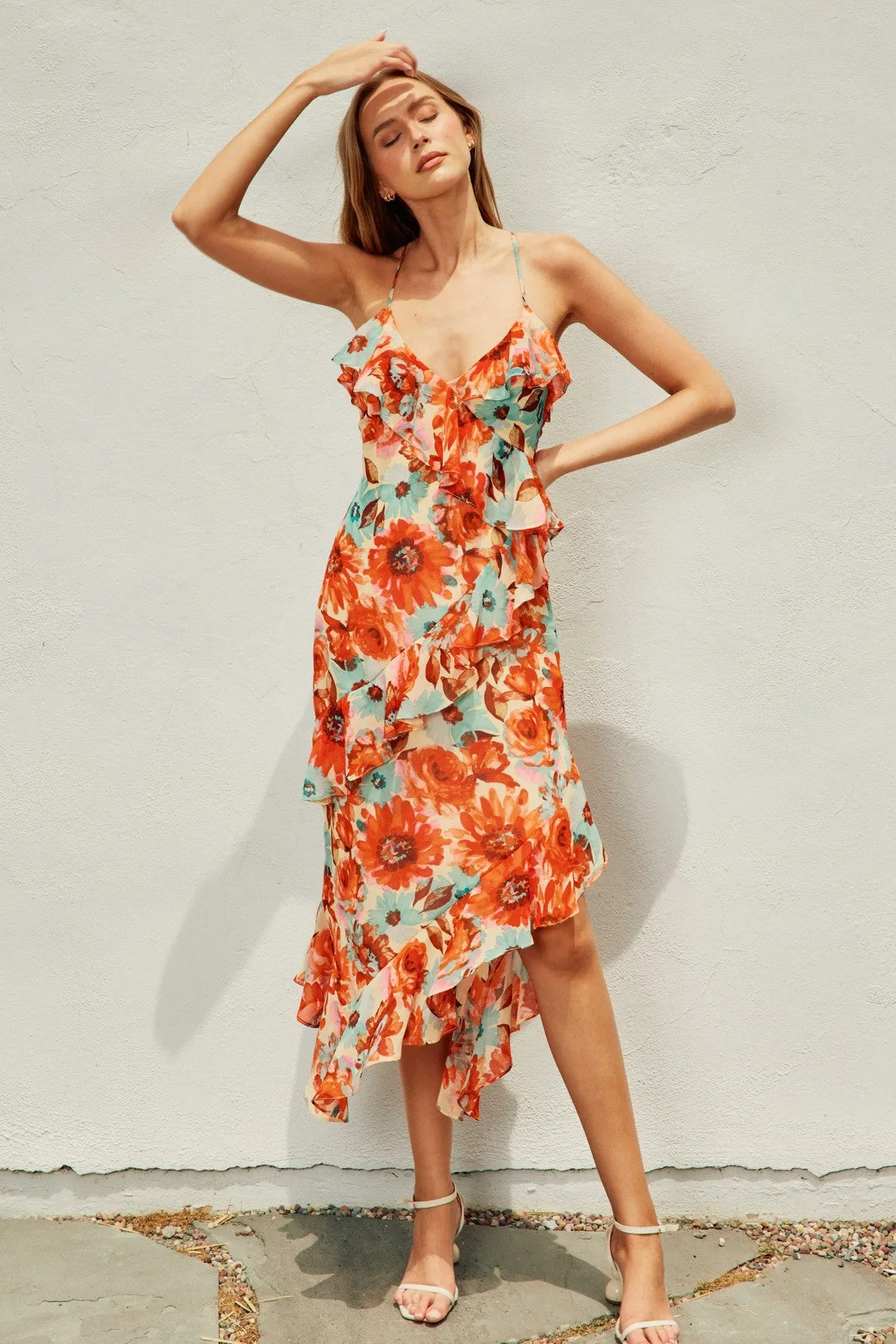 Orange Garden Diagonal Ruffled Midi Dress sold by Pinkblush product image thumbnail 2