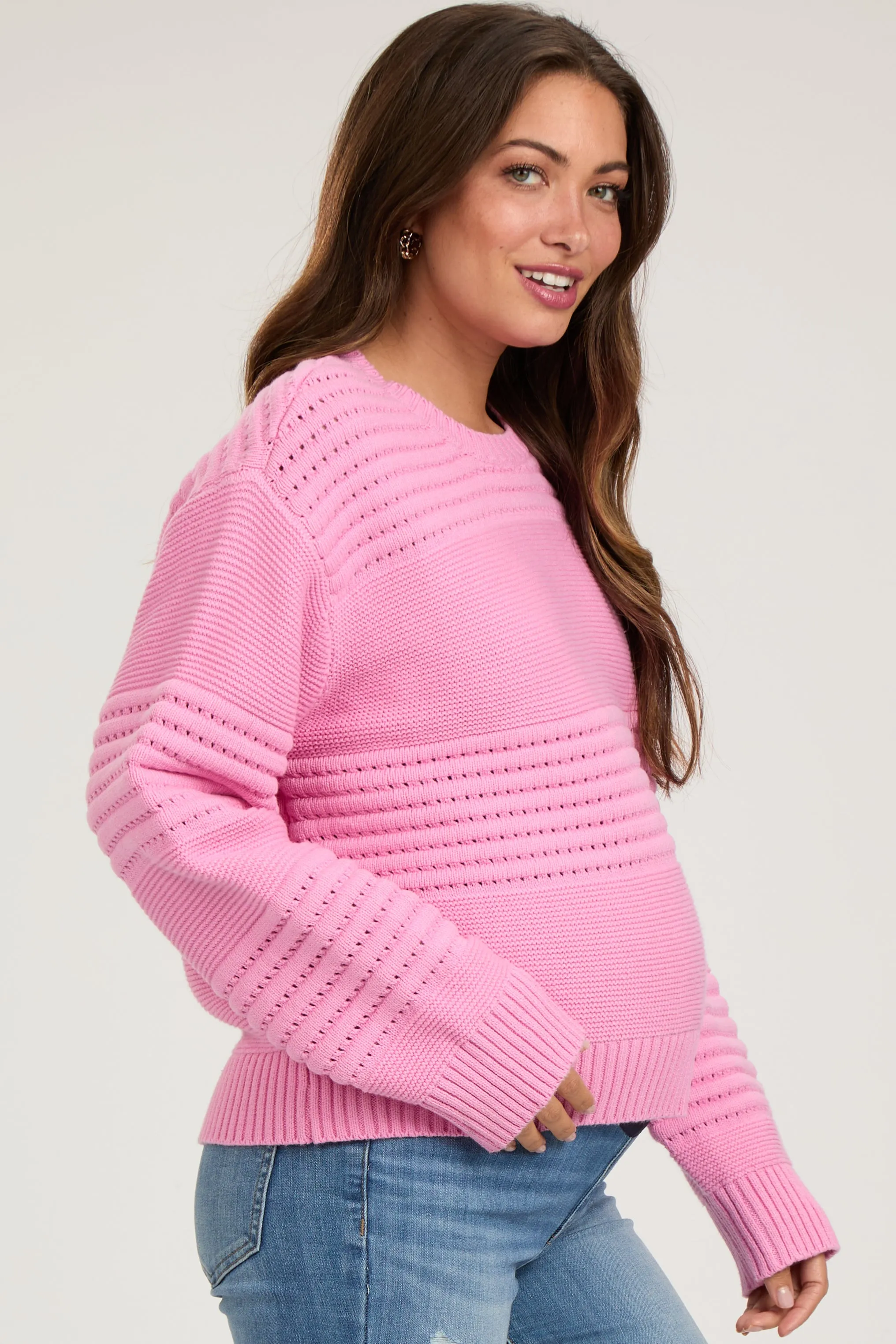 Pink Open Knit Maternity Sweater sold by Pinkblush product image thumbnail 2