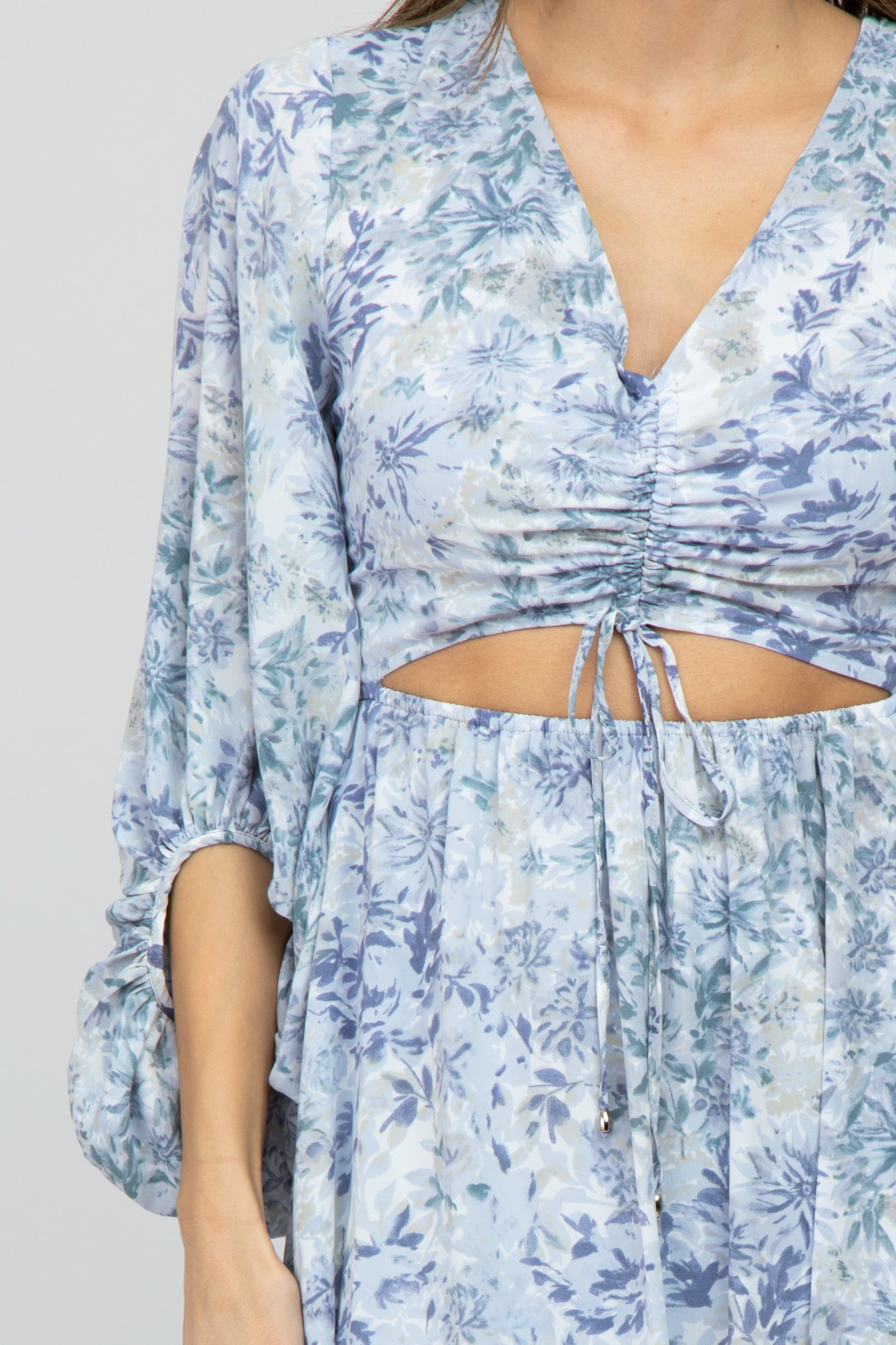 Blue Floral Front Cutout Maxi Dress sold by Pinkblush product image thumbnail 4