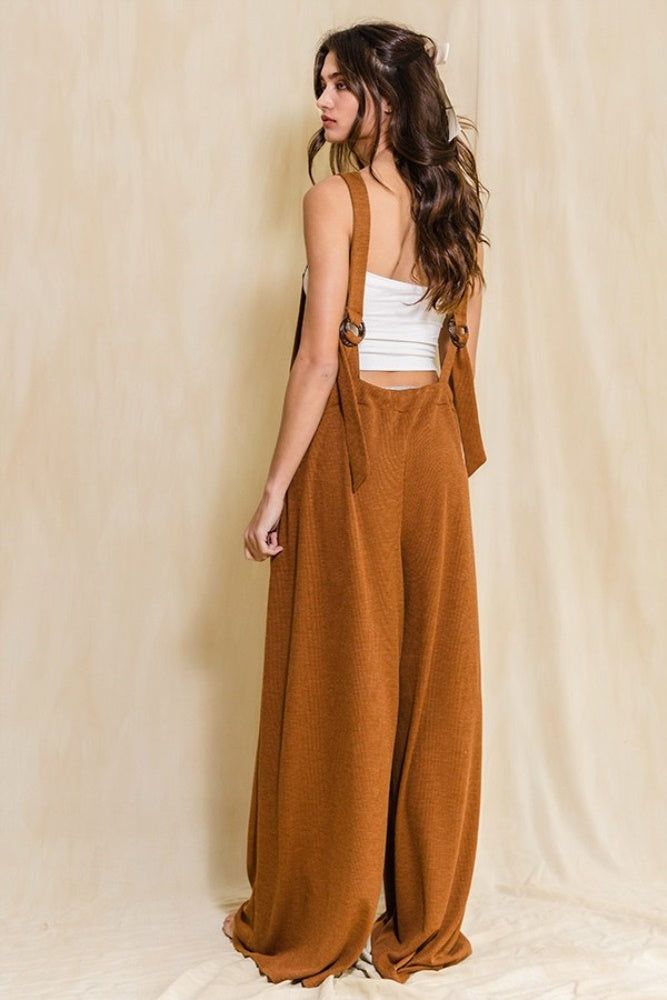 Camel Wide Leg Solid Knit Jumpsuit sold by Pinkblush product image thumbnail 3