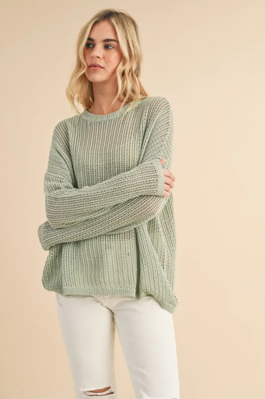 Light Olive Open-Knit Sweater sold by Pinkblush