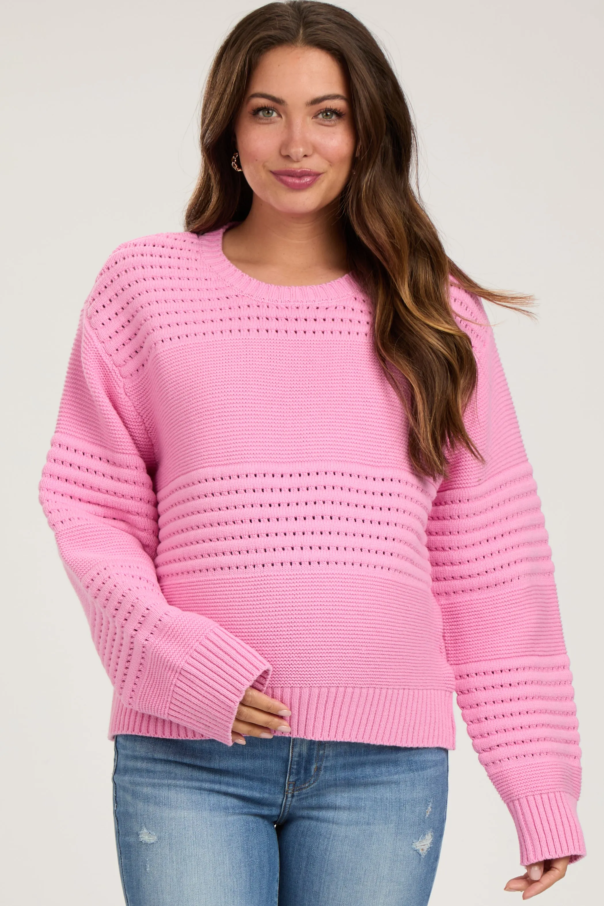 Pink Open Knit Maternity Sweater sold by Pinkblush