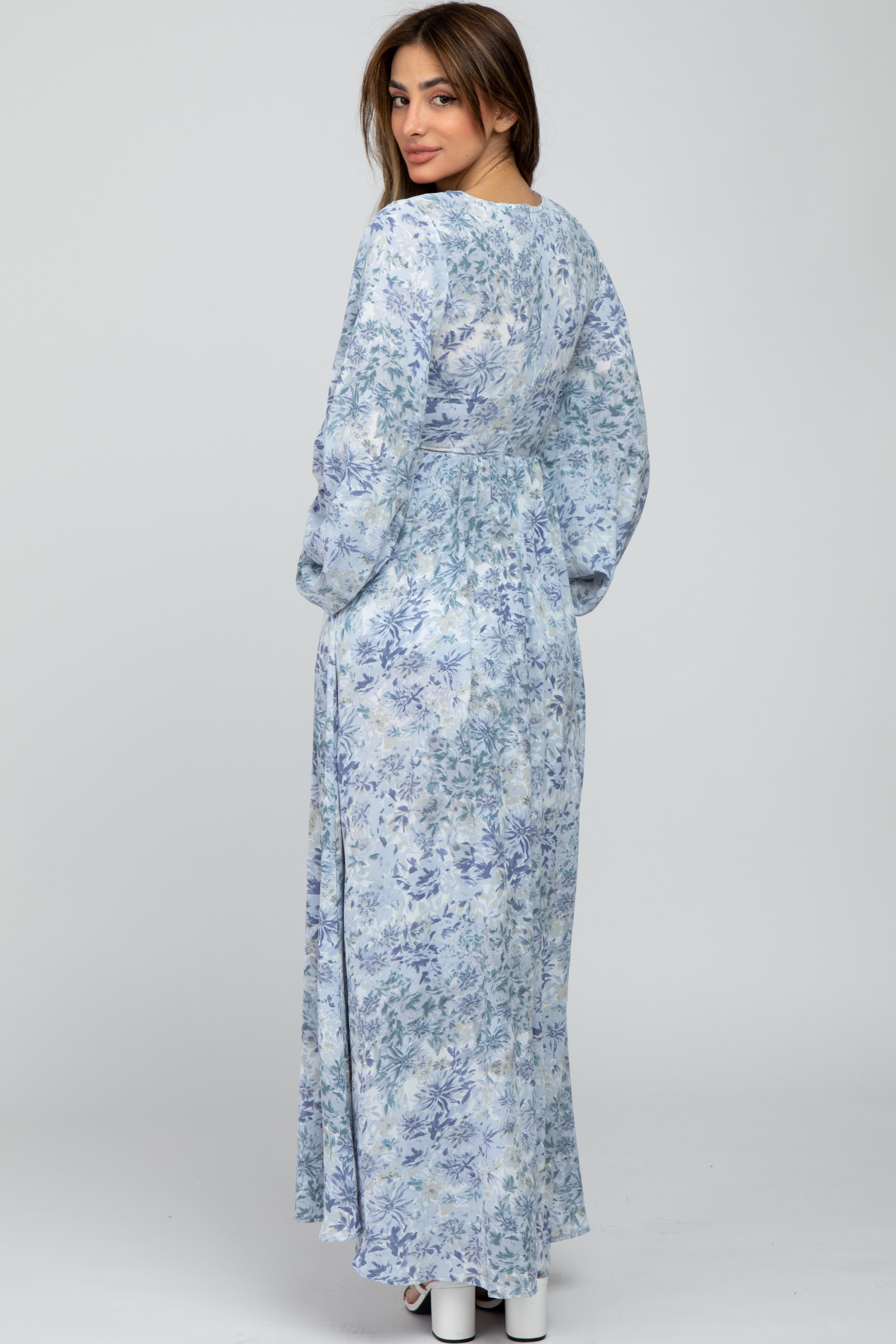 Blue Floral Front Cutout Maxi Dress sold by Pinkblush product image thumbnail 3