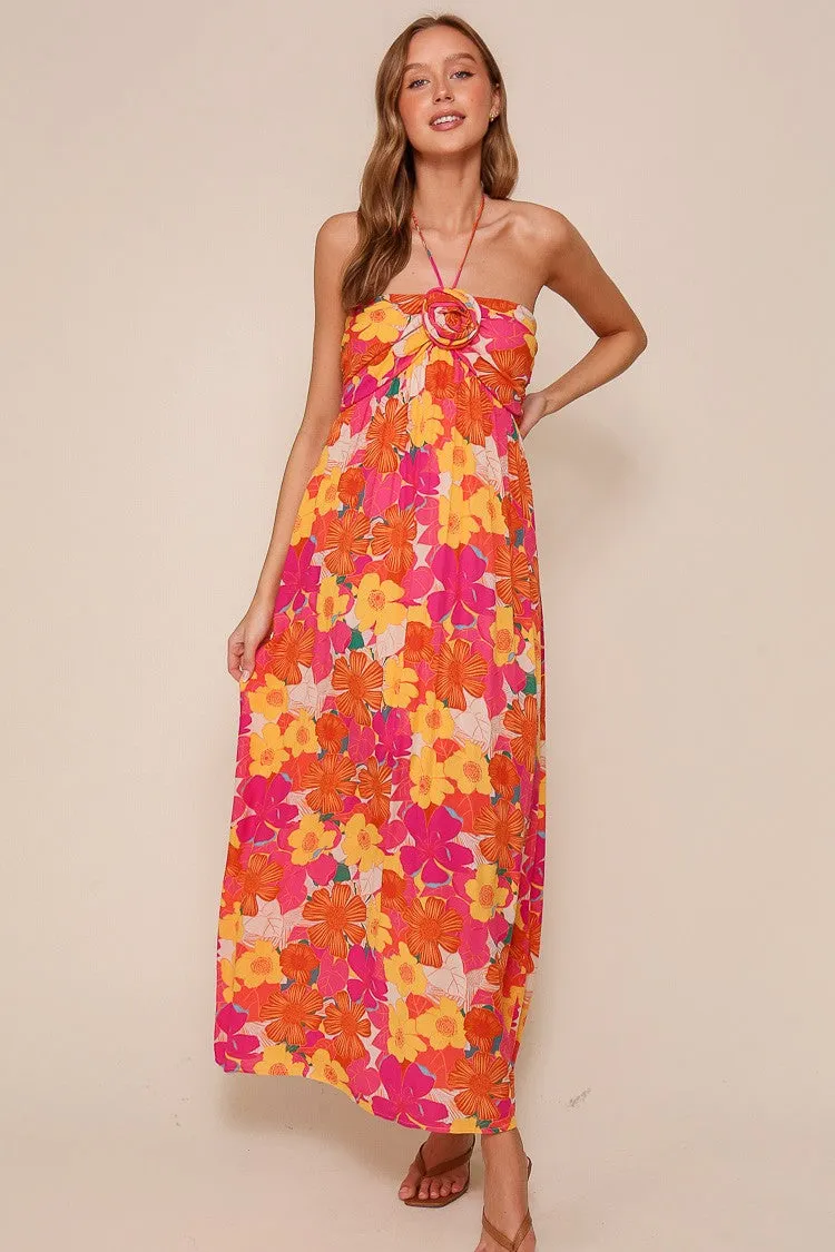 Peach Floral Halter Maxi Dress sold by Pinkblush